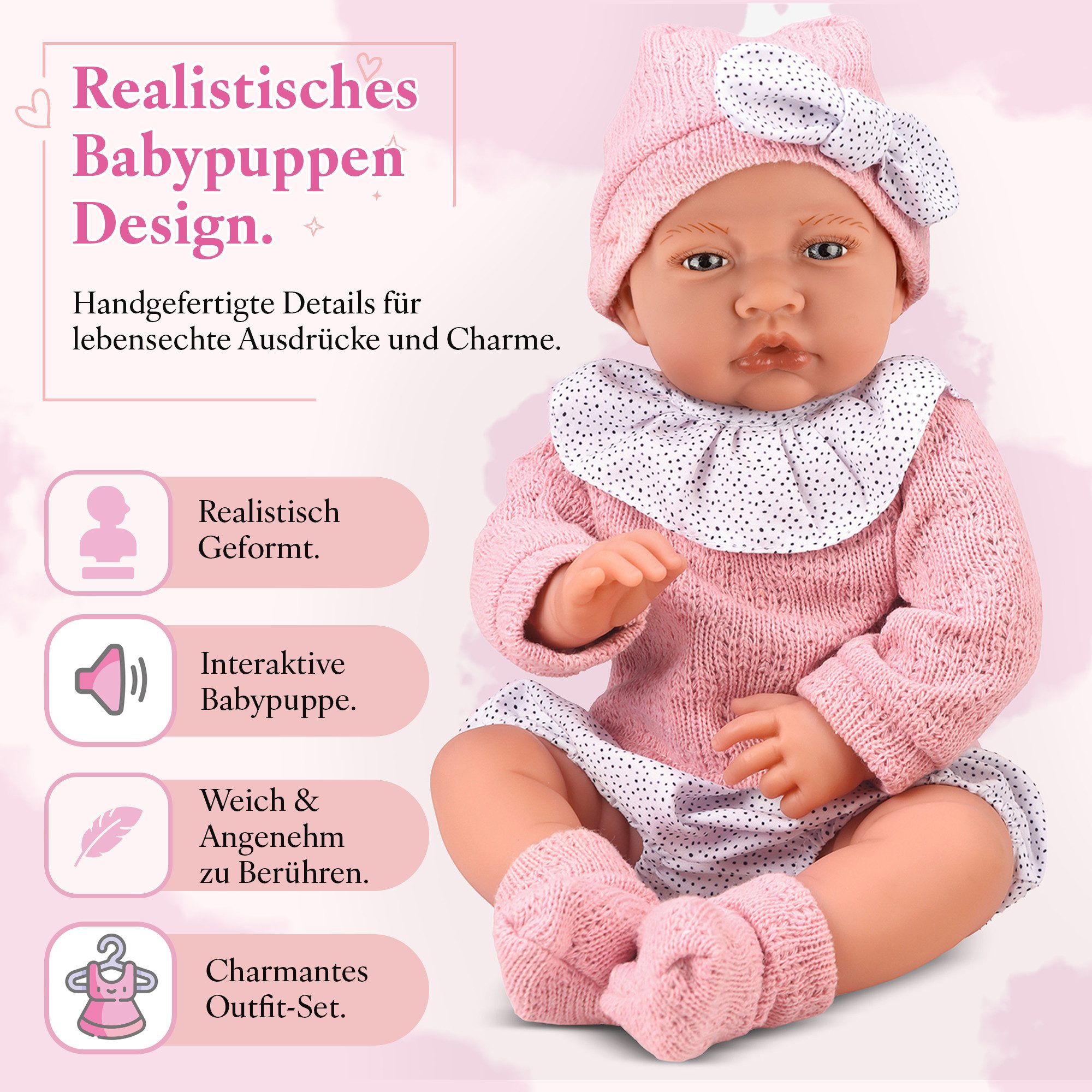 Kinderplay Dolls & Strollers Babypuppe Interaktive Babypuppe Lili 41 cm – realistisch – sprechend