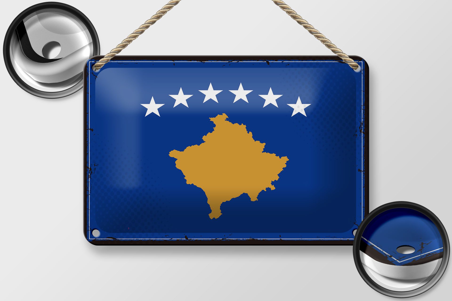 Femer GmbH Metallschild Flagge Kosovo 18x12cm Retro Flag of Kosovo, (1 St), gewölbte Oberfläche, abgerundete Ecken, umgeschlagene Kanten