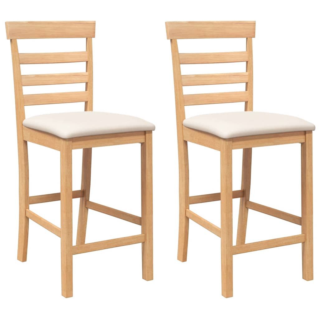 Barhocker Barhocker mit Kissen 2 Stk. Natur Massivholz Gummibaum
