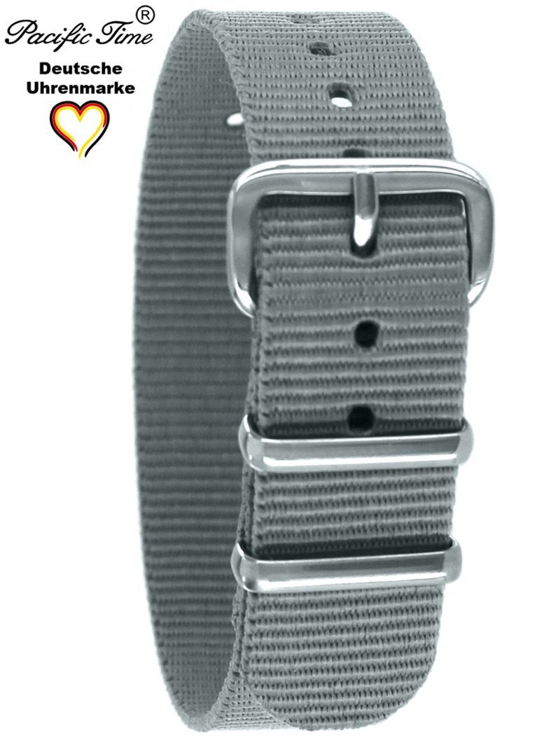 16mm, Wechselarmband Nylon grau Versand Time Textil Gratis Pacific Uhrenarmband
