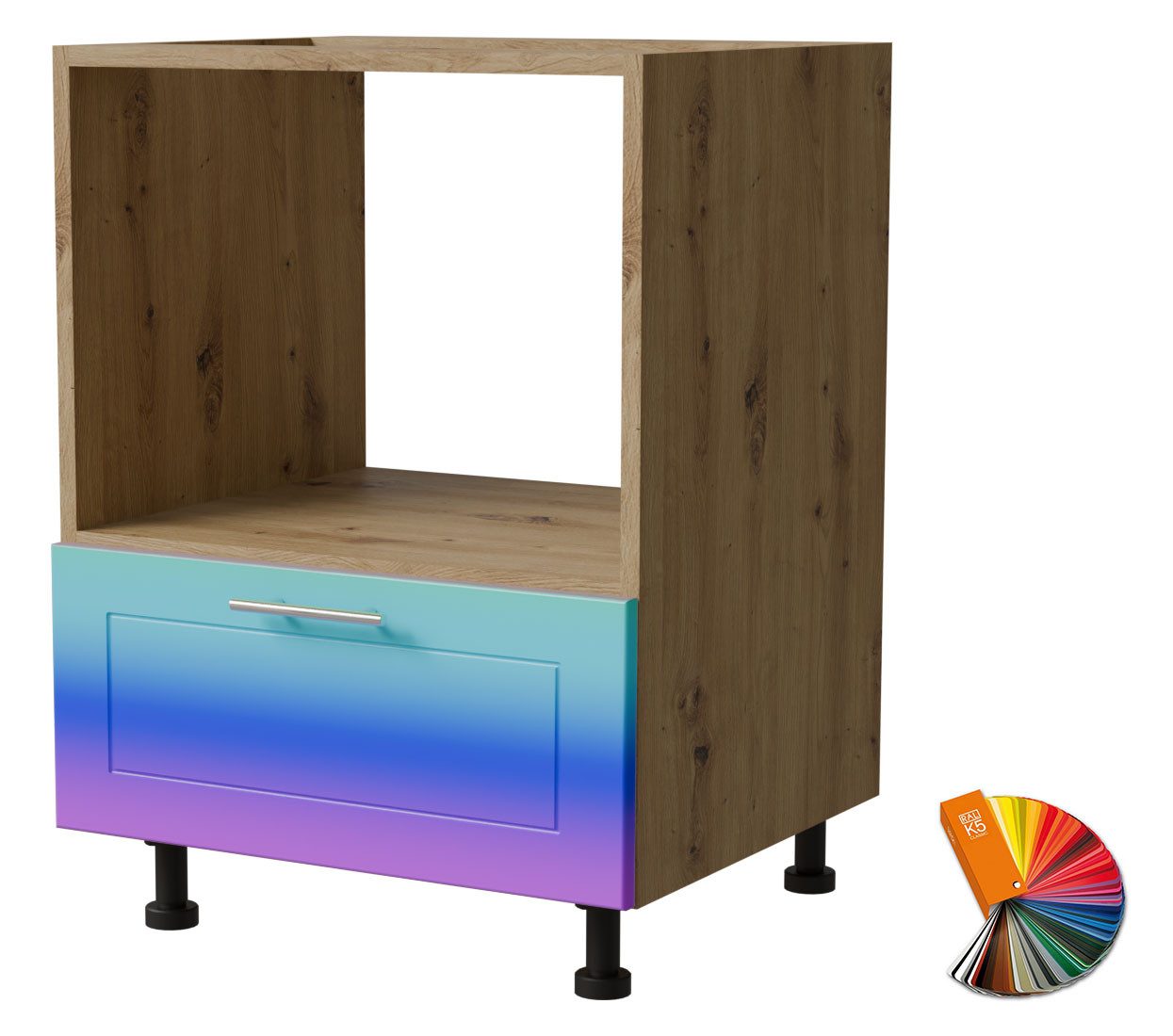 Feldmann-Wohnen Herdumbauschrank Bari (1 Gerätefach für Kompaktöfen, 1 Schublade (Blum Teilauszug), 1-St., moderne Kassettenoptik, lackierte Fronten, D11K/60/Kompakt) 60x50x82cm Eiche Artisan / RAL Wunschfarbe Blum Teilauszug