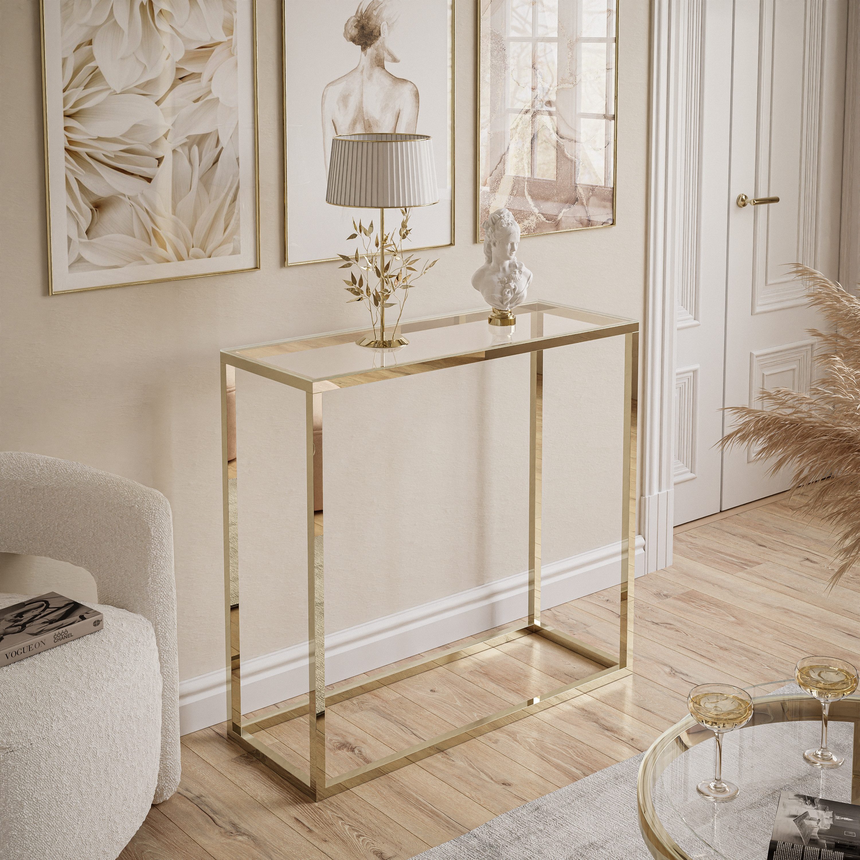 Lookway Konsolentisch MODERN GLASS mit goldfarbenem, verchromtem Gestell (1 günstig online kaufen