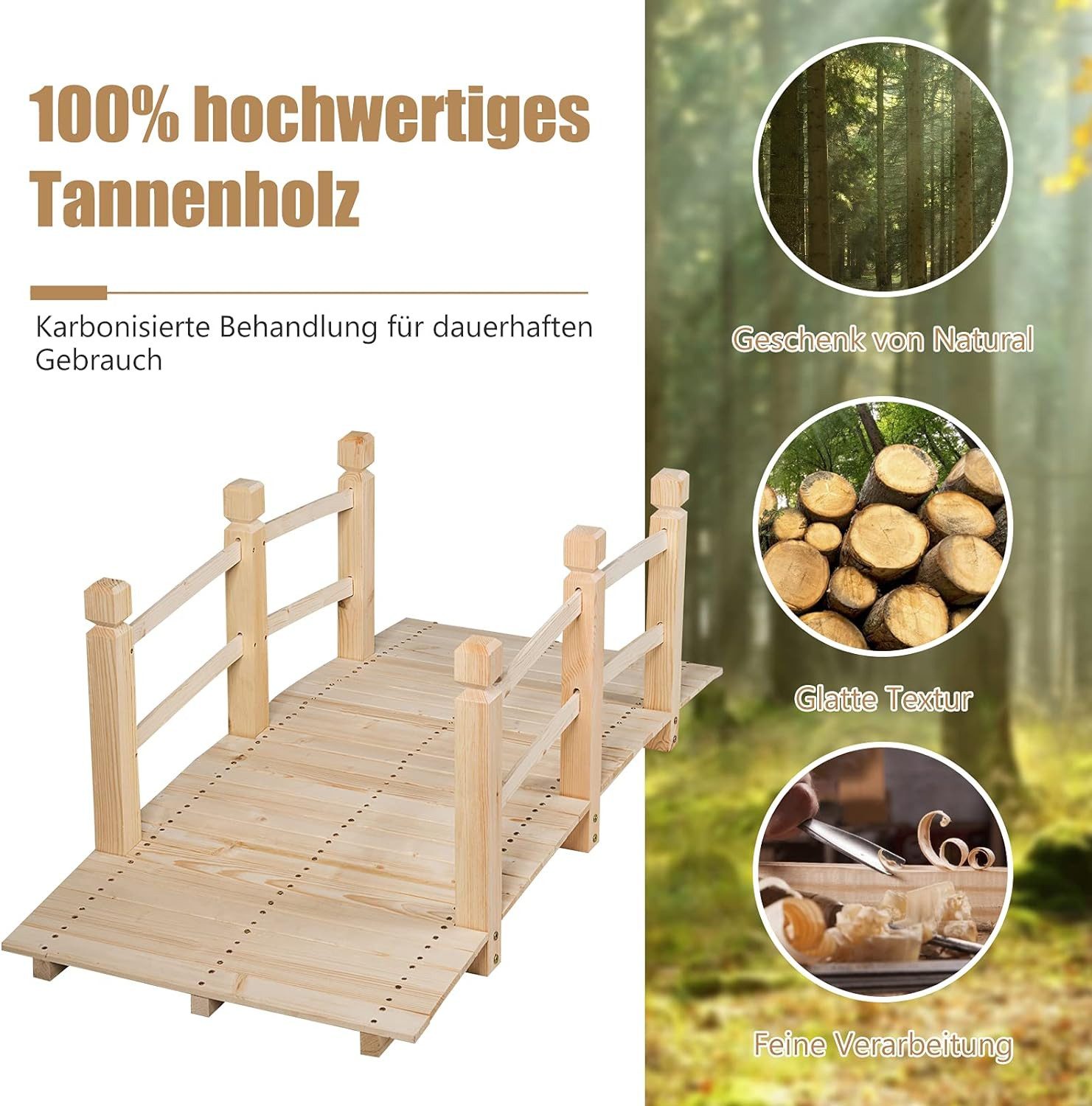 KOMFOTTEU Zierbrücke Holzbrücke, 150x67x55cm, aus Tannenholz günstig online kaufen