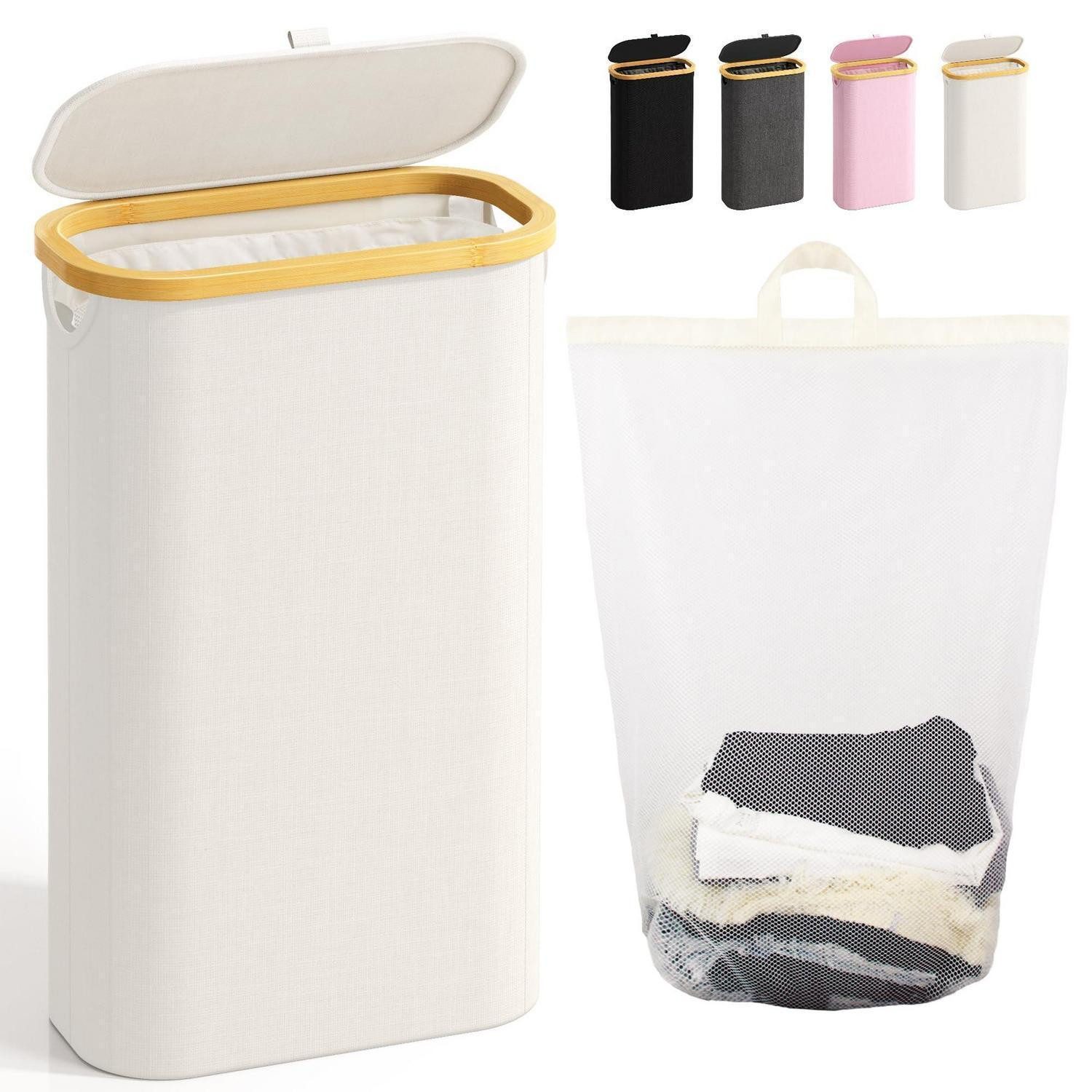 LuxusKollektion Wäschekorb Wäschekorb Deckel Innenleben Wäschesammler Waschküche Beige 75L