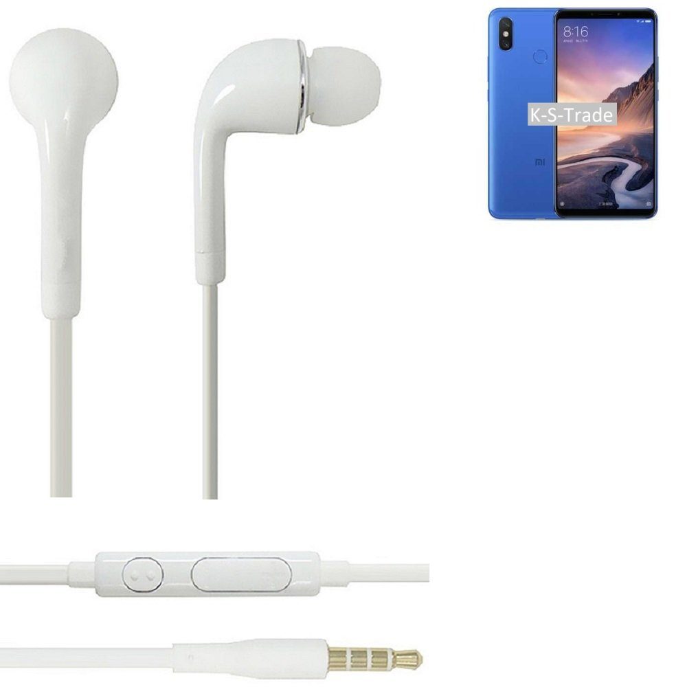 K-S-Trade für Xiaomi Mi Max 3 Pro In-Ear-Kopfhörer (Kopfhörer Headset mit Mikrofon u Lautstärkeregler weiß 3,5mm)