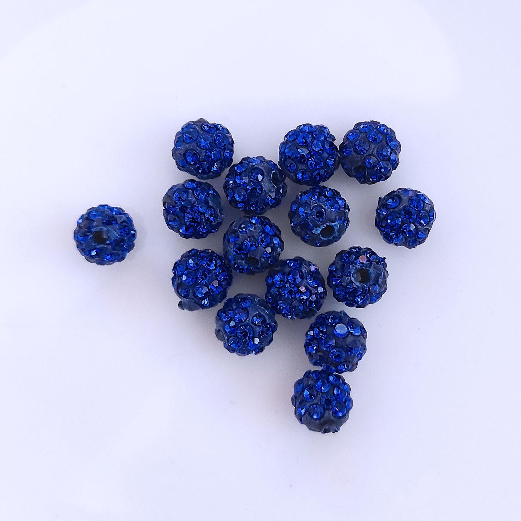 Kopper-24 Bastelperlen Shamballa Perlen, glitzer, 8 mm, 15 Stück, Blau dunkel
