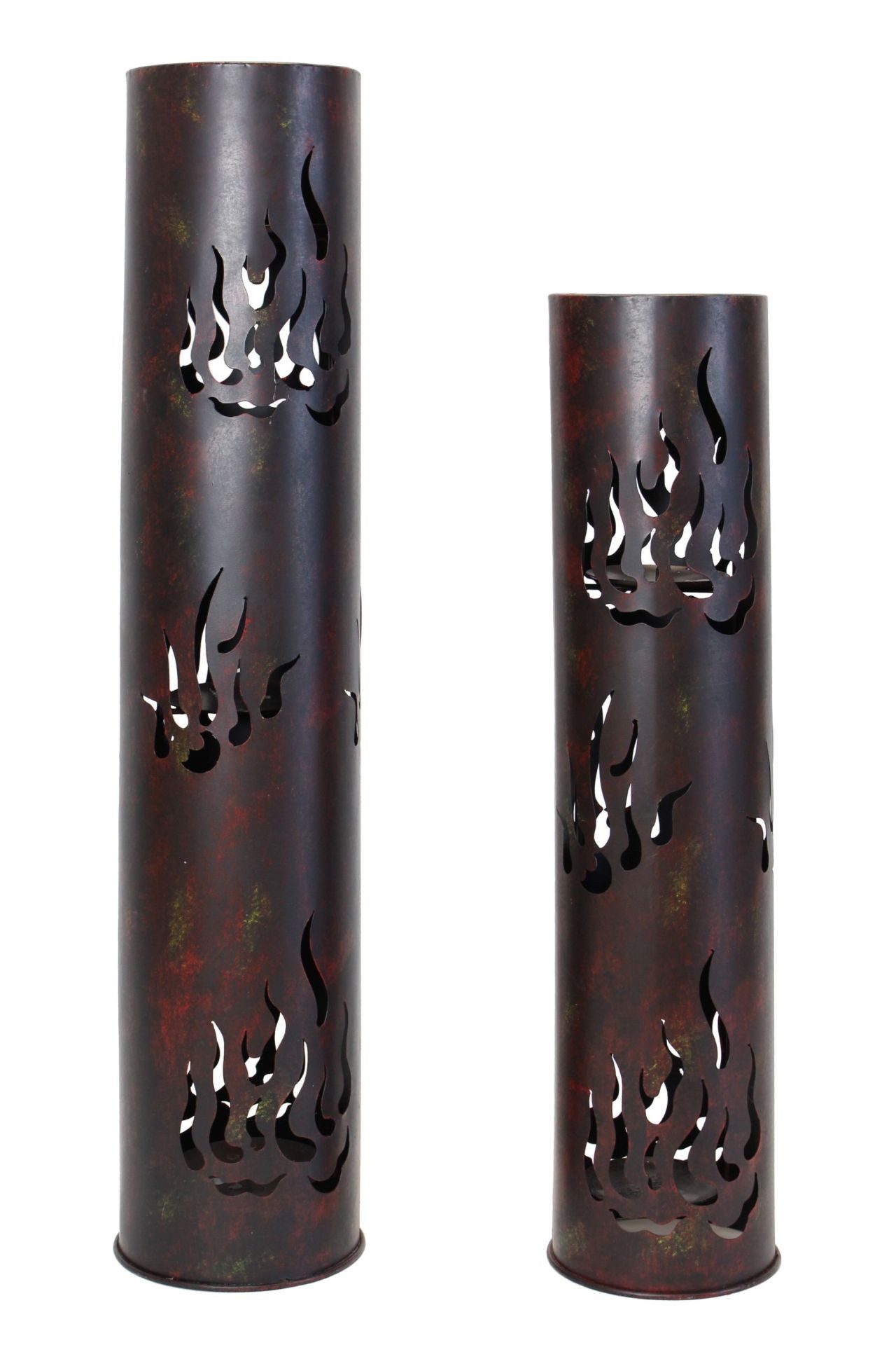 Bodenwindlicht "Flammen" Windlichtsäule aus Metall in Antik Optik, Outdoor Windlicht