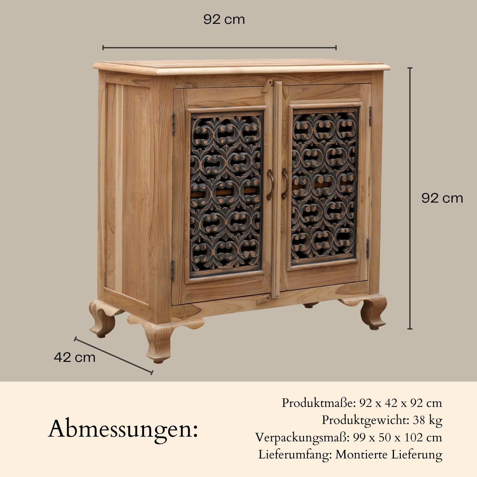 Marrakesch Orient & Mediterran Interior Kommode Orientalische Kommode Abaddon modern aus Teakholz Möbel massiv 92 cm (1 St), Handarbeit