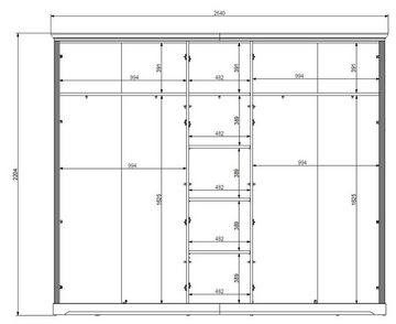 Schlafkontor Kleiderschrank Kleiderschrank JASMIN 5 Türen mit Spiegel Pinie weiß Nachbildung