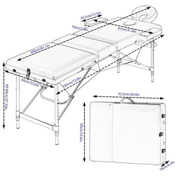 EUGAD Massageliege (1-St), Mobile Massageliege 3 Zonen klappbar höhenverstellbar