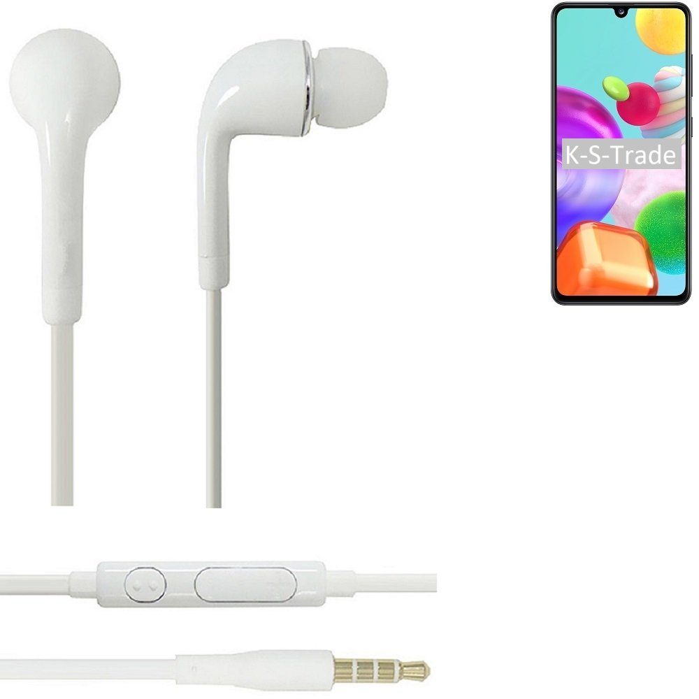 K-S-Trade für Samsung Galaxy A41 In-Ear-Kopfhörer (Kopfhörer Headset mit Mikrofon u Lautstärkeregler weiß 3,5mm) | In-Ear-Kopfhörer