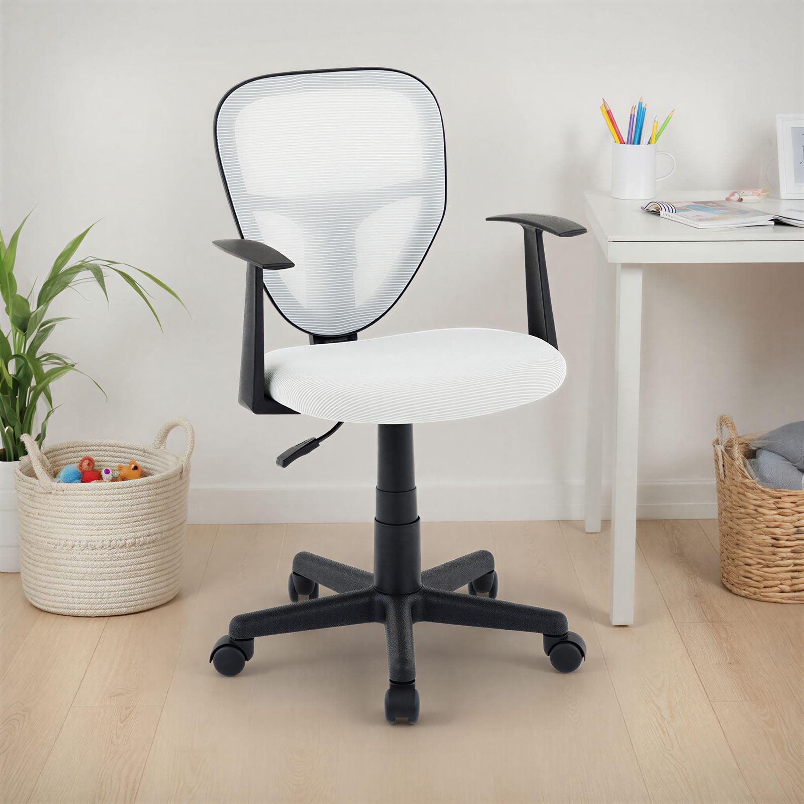 IDIMEX Drehstuhl STUDIO, Schreibtischstuhl Kinder höhenverstellbar mit Armlehnen Weiß