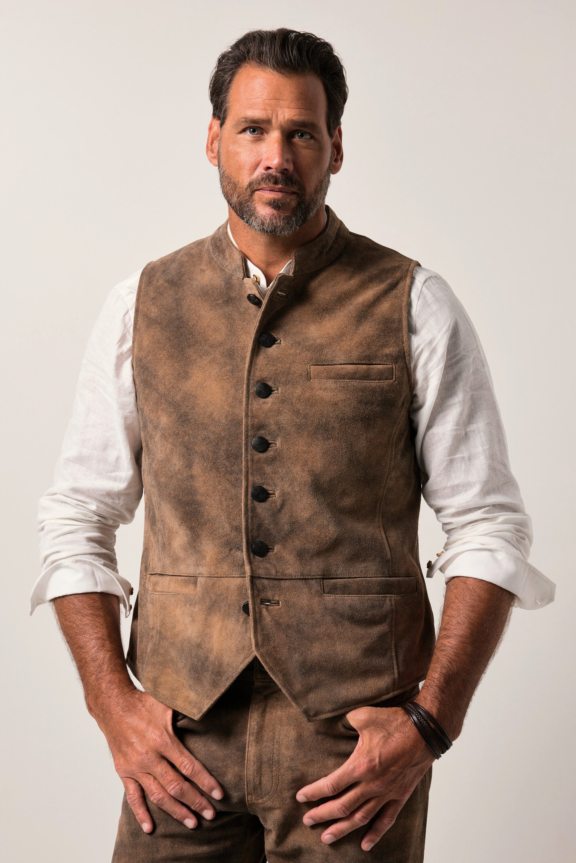 JP1880 Steppweste Leder-Weste Tracht Rindleder