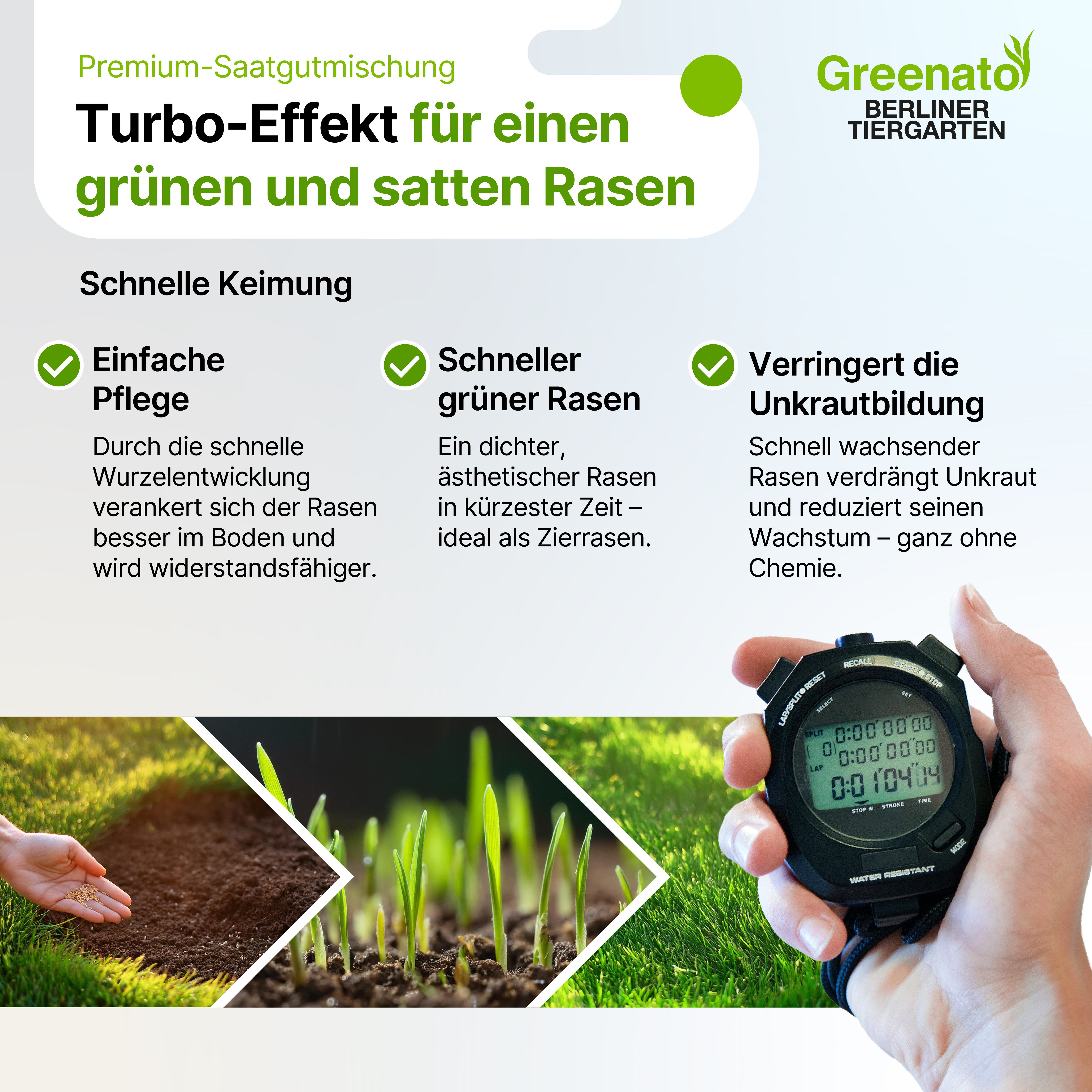 Greenato Rasensamen Berliner Tiergarten - Grassamen schnellkeimend -, 5 kg, für Zierrasen, Schattenrasen oder Trockenrasen – Bild 4 von 5