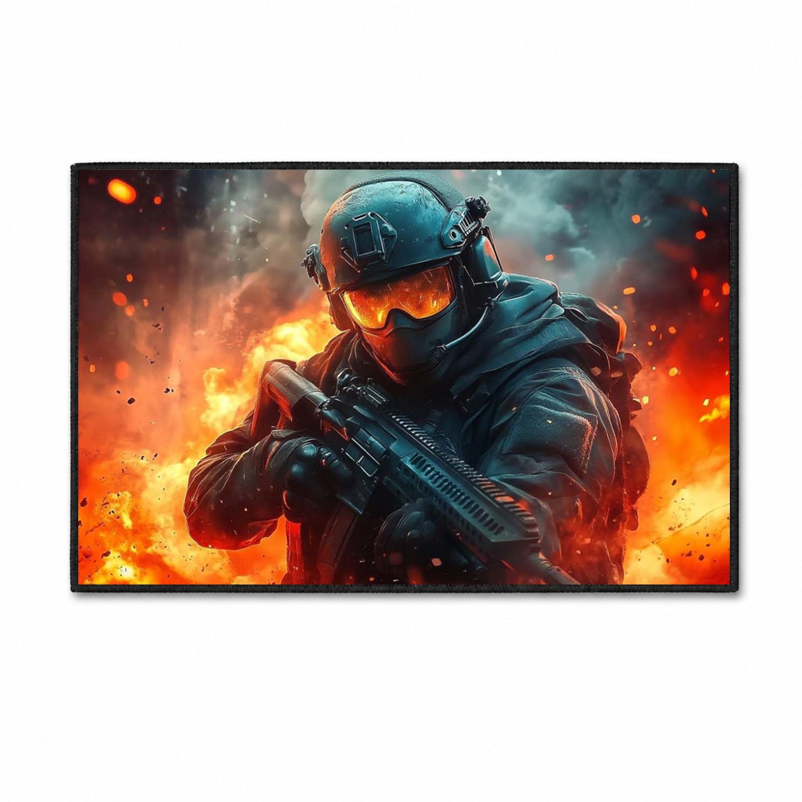 Jumpeak Teppich Soldat Taktik Teppich Action Motiv, Gaming Kunstteppich, Rechteckig, Höhe: 5 mm, rutschfest Weicher Wohn‑ & Gamingzimmer Teppich