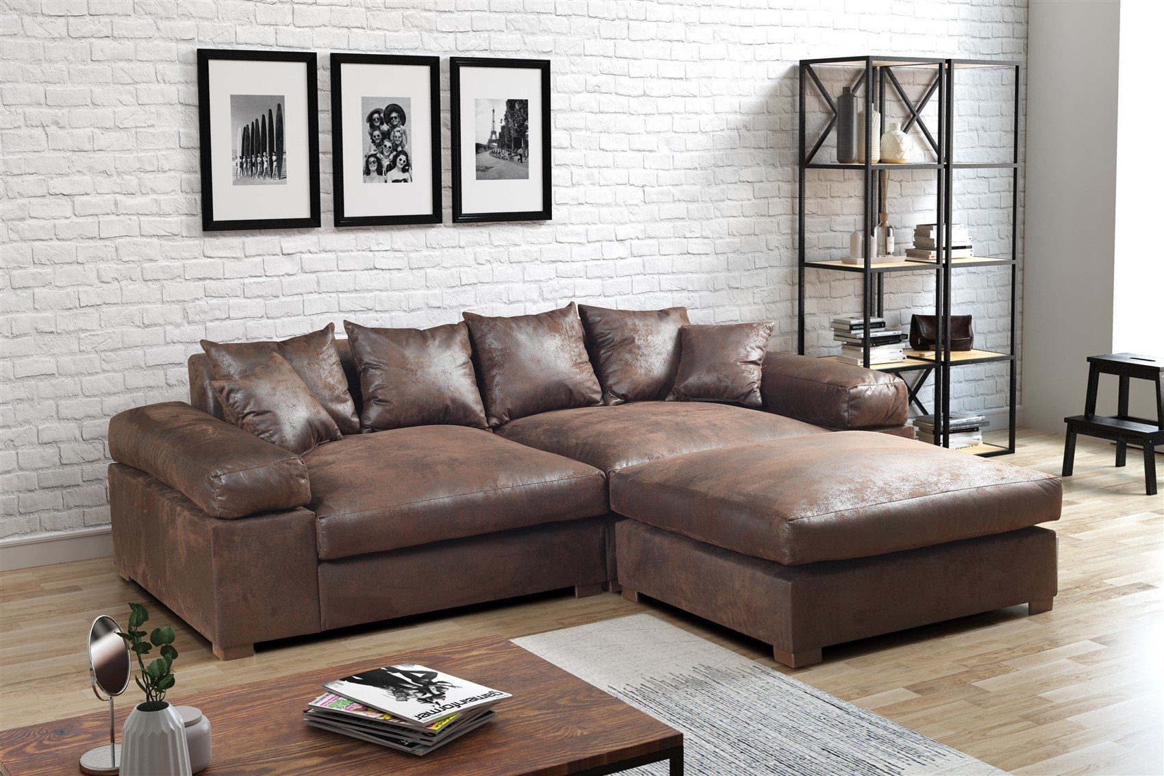 Big Riesensofa AREZZO 1 Teile, Couchgarnitur Fun Big-Sofa Artikelnummer: inkl. Hocker unter Sofa Neue Megasofa Möbel Vintage S0V8R0K8OM1P2 Stoffe inkl.Hocker, der Braun