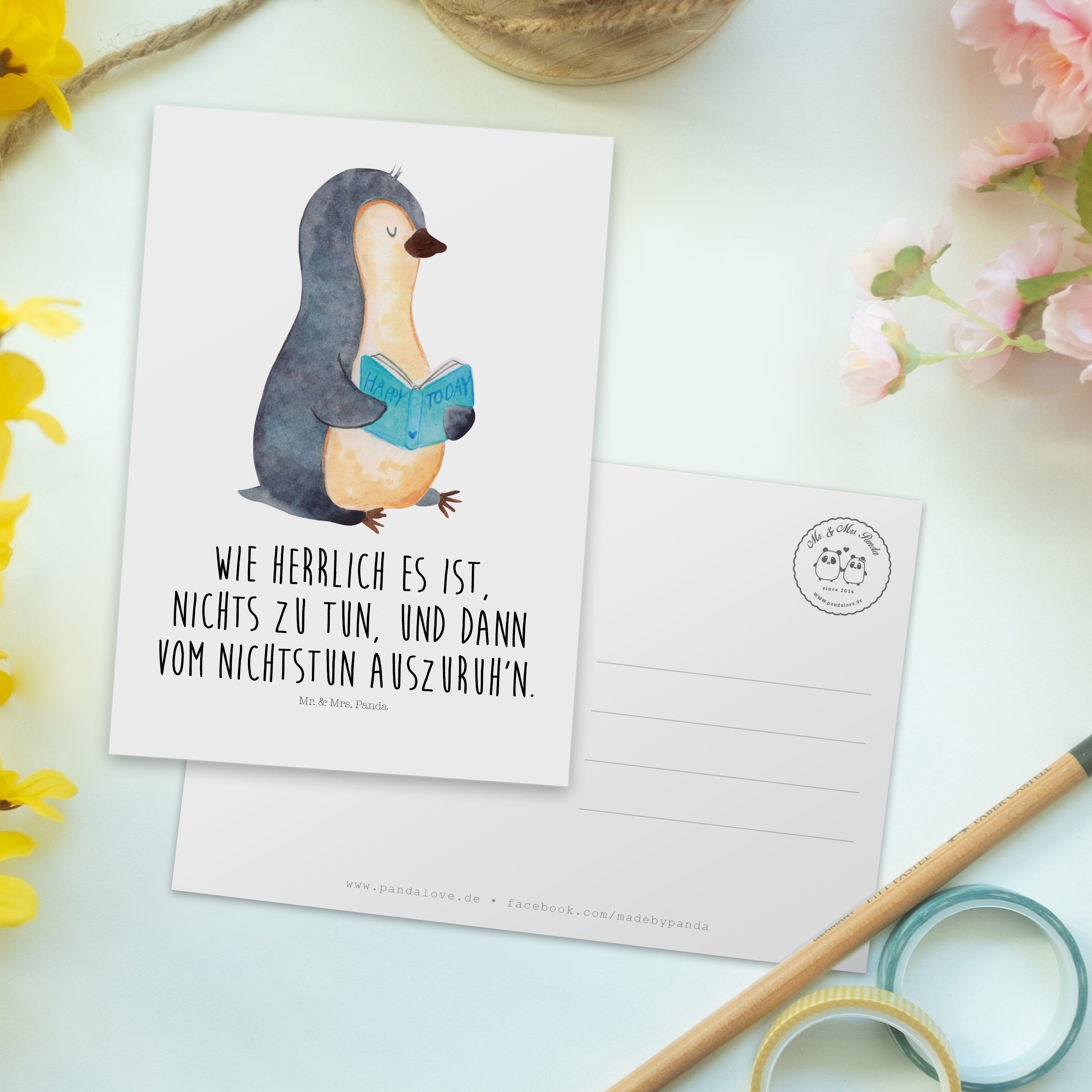 Mr. Geschenkkarte Geschenk, Pinguin & Panda - Mrs. Einladung, Weiß Buch Bücherwurm, - Postkarte