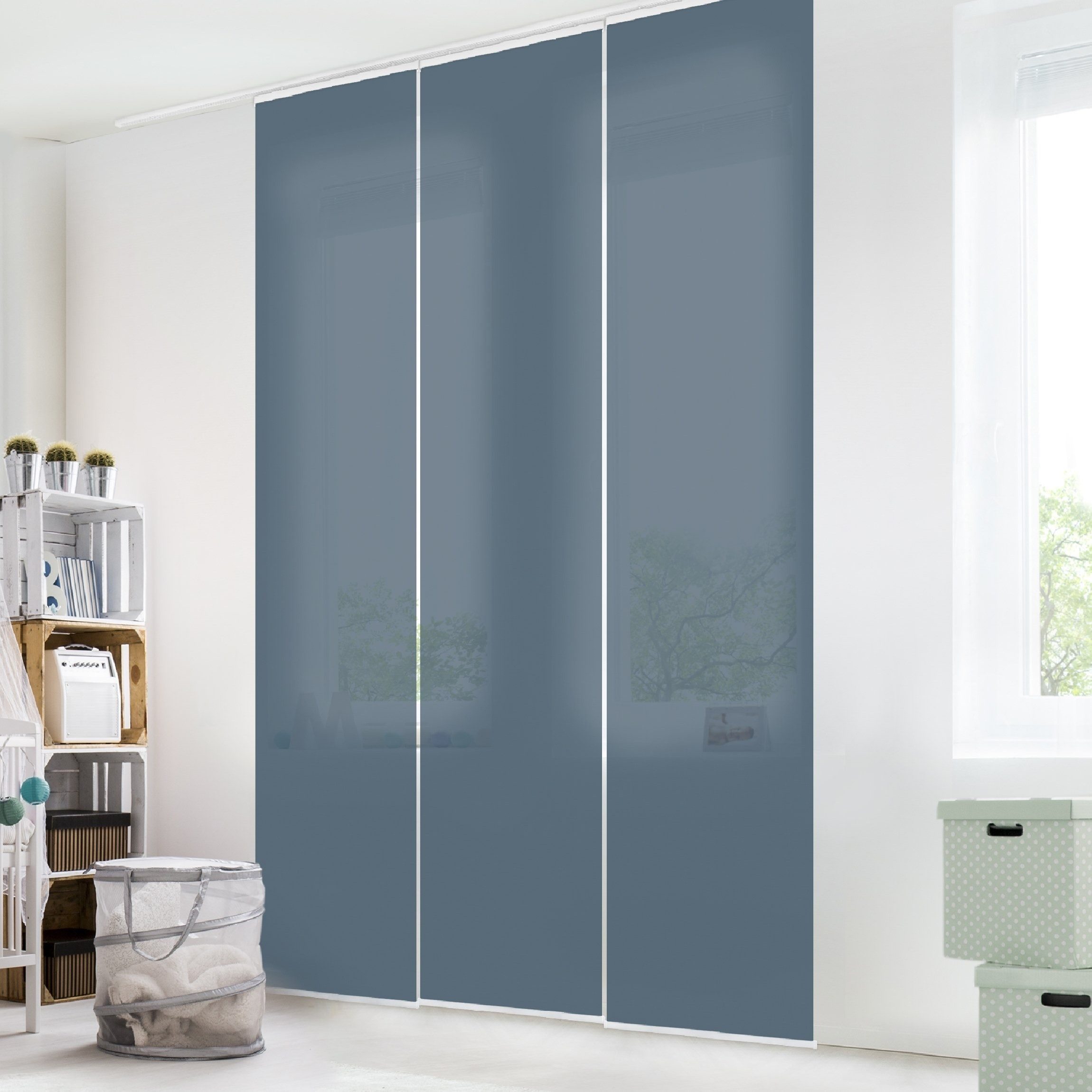Bilderdepot24 Schiebegardine modern Flächenvorhang blickdicht Schieferblau, günstig online kaufen