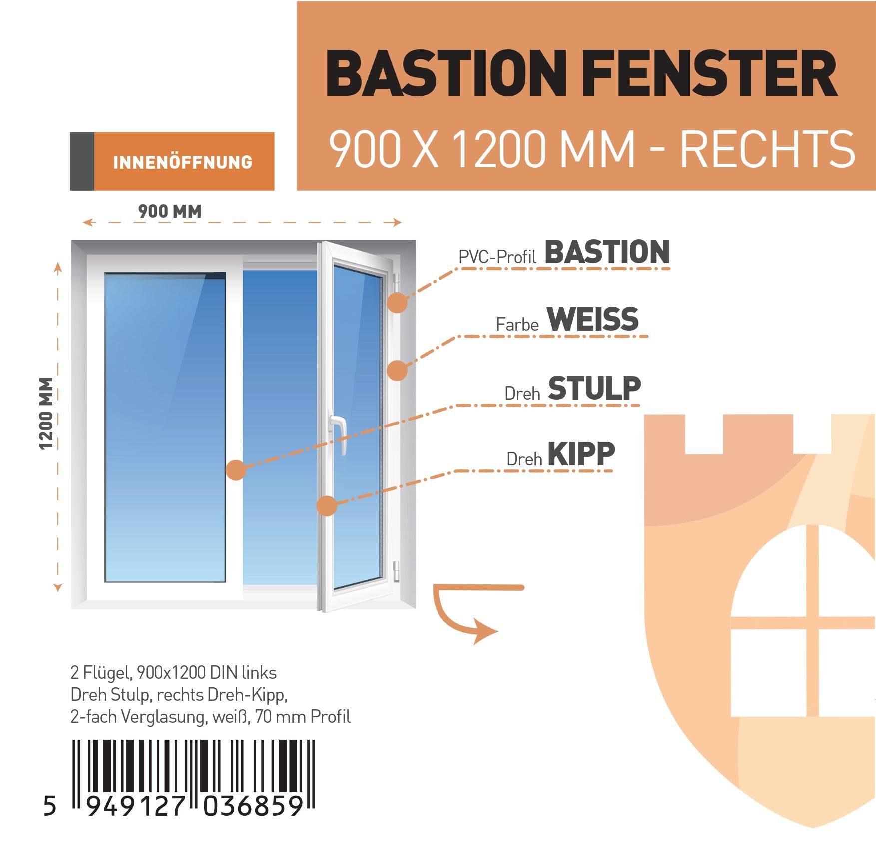 SN DECO GROUP Kunststofffenster Fenster 2 Flügel 900x1200 2-fach Verglasung weiß 70 mm Profil, (Set), RC2 Sicherheitsbeschlag, Hochwertiges 5-Kammer-Profil