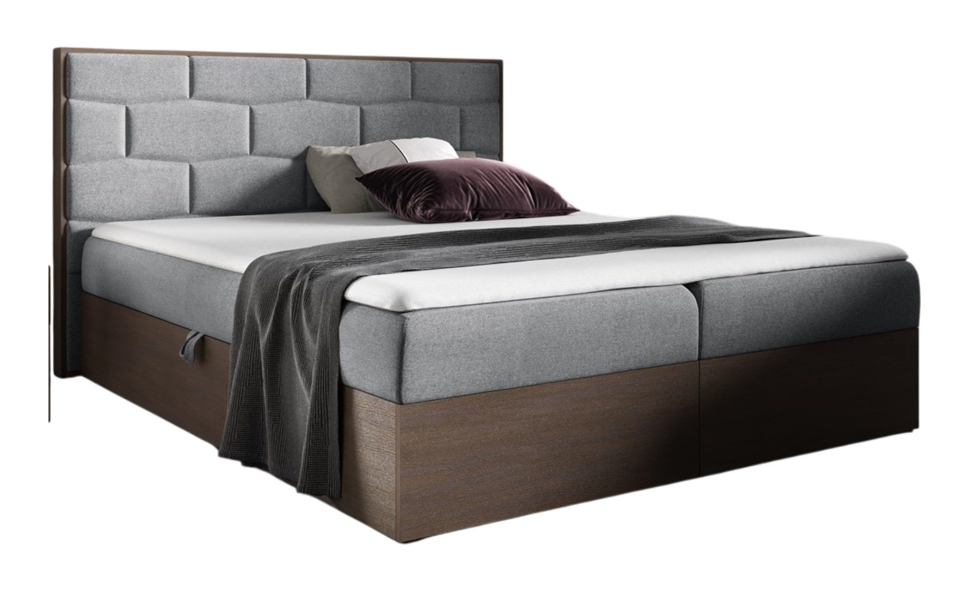 Fun Möbel Boxbett Schlafzimmerbett BEILA Dunkel-Eiche-Optik (inkl. Bettkasten, Inkl. Bettkasten), Stoff Faro