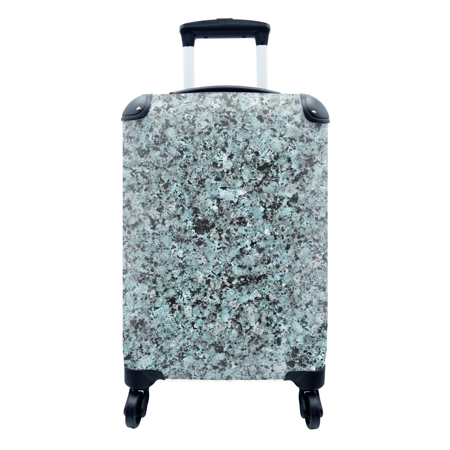 MuchoWow Handgepäckkoffer Granit - Kristall - Schwarz - Blau, 4 Rollen, Reisetasche mit rollen, Handgepäck für Ferien, Trolley, Reisekoffer
