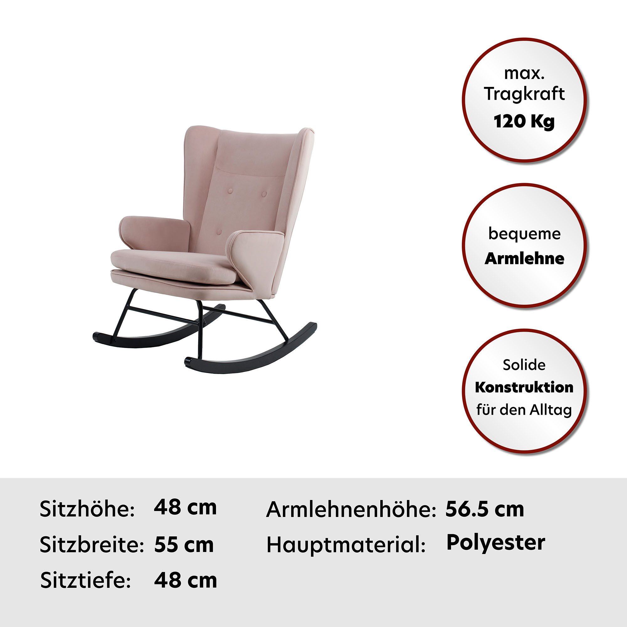 Kayoom Schaukelstuhl Melorie 125, Metallgestell mit Kufen aus Holz (1 St), Schaukelstuhl, Zierknöpfe, Metallgestell mit Kufen aus Holz