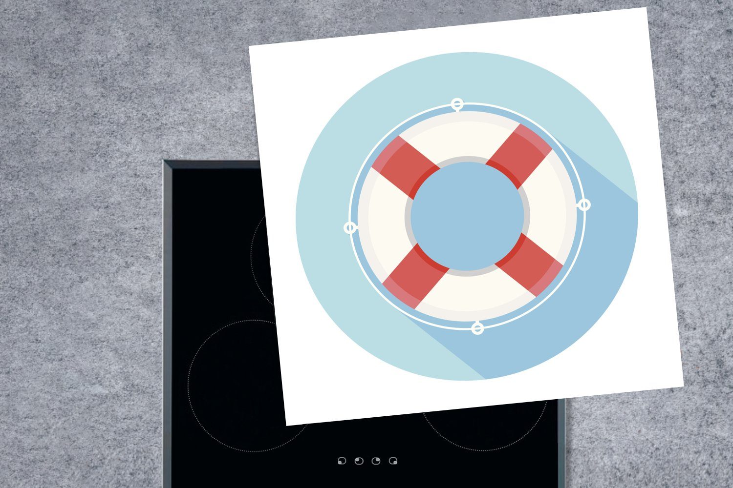 Ceranfeldabdeckung, MuchoWow für Arbeitsplatte 78x78 cm, eines (1 küche Vinyl, Kreis, tlg), Illustration Herdblende-/Abdeckplatte blauen Rettungsringes in einem