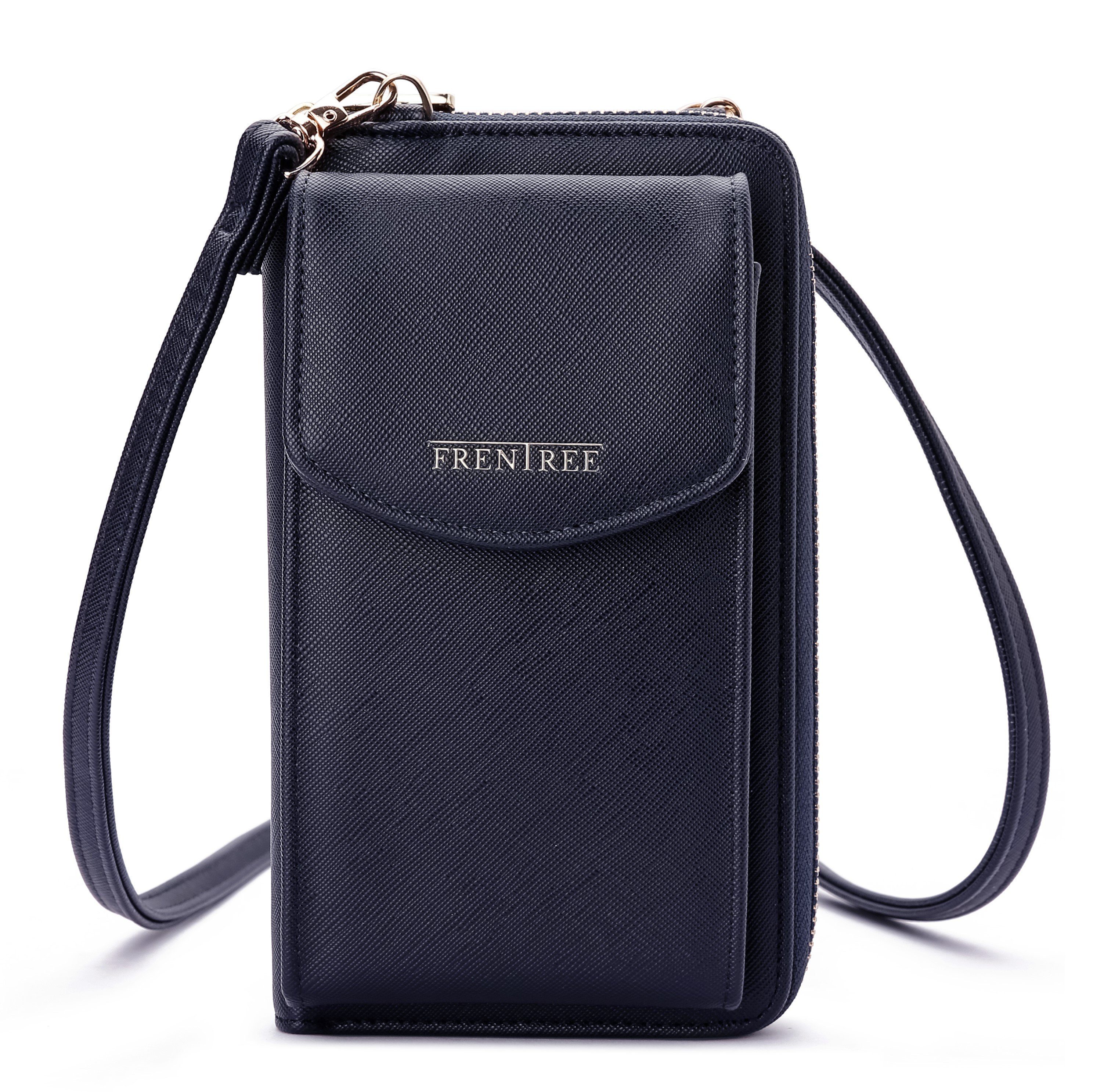 Schultergurt Crossbody Portemonnaie, Schultertasche Handyfach Magnetverschluss, mit und + mit Damen Frentree verstellbarem Reißverschluss, Umhängetasche Blau