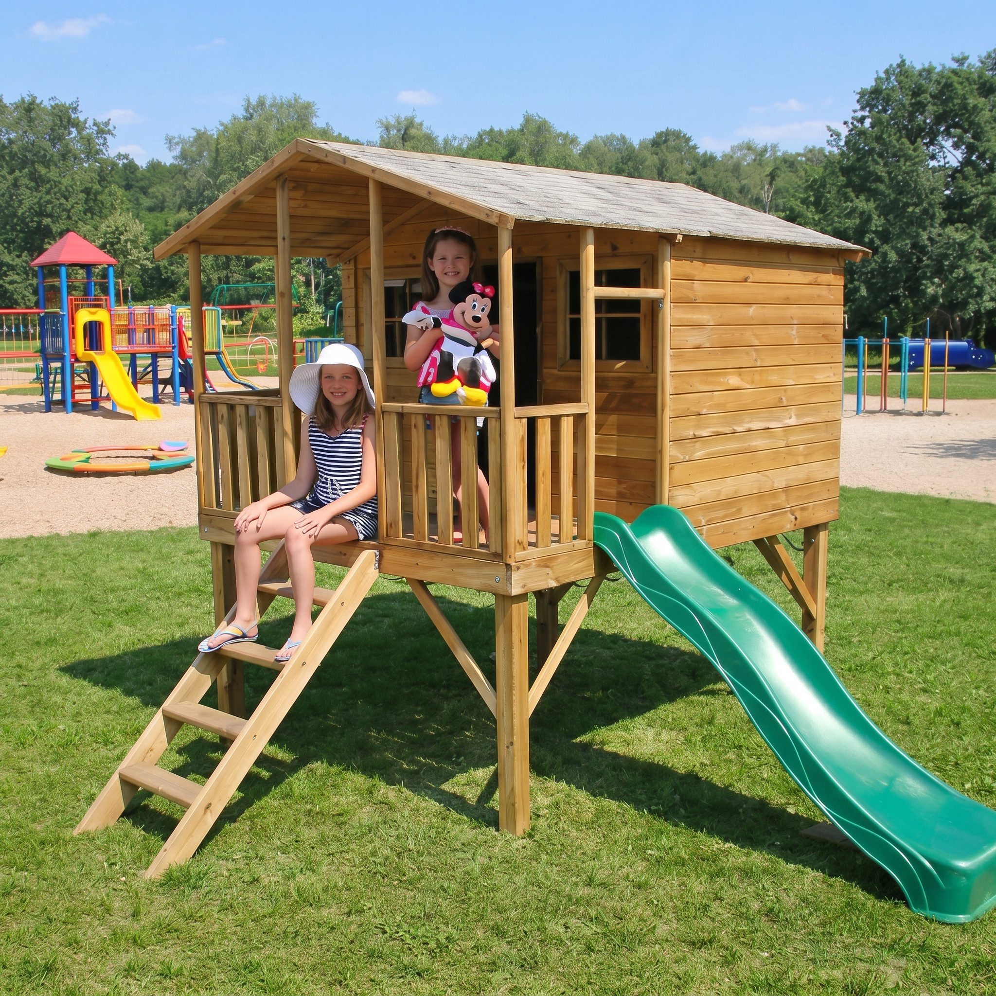 bv-vertrieb Spielhaus Kinderspielhaus 235x190x283 Spielhaus Holz-Gartenhaus Rutsche #3997