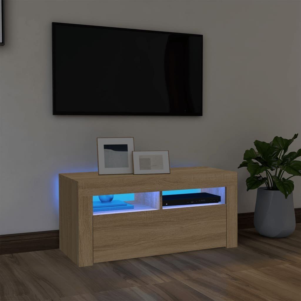 vidaXL TV-Schrank TV-Schrank mit LED-Leuchten Sonoma-Eiche 90x35x40 cm (1-St) Sonoma Eiche