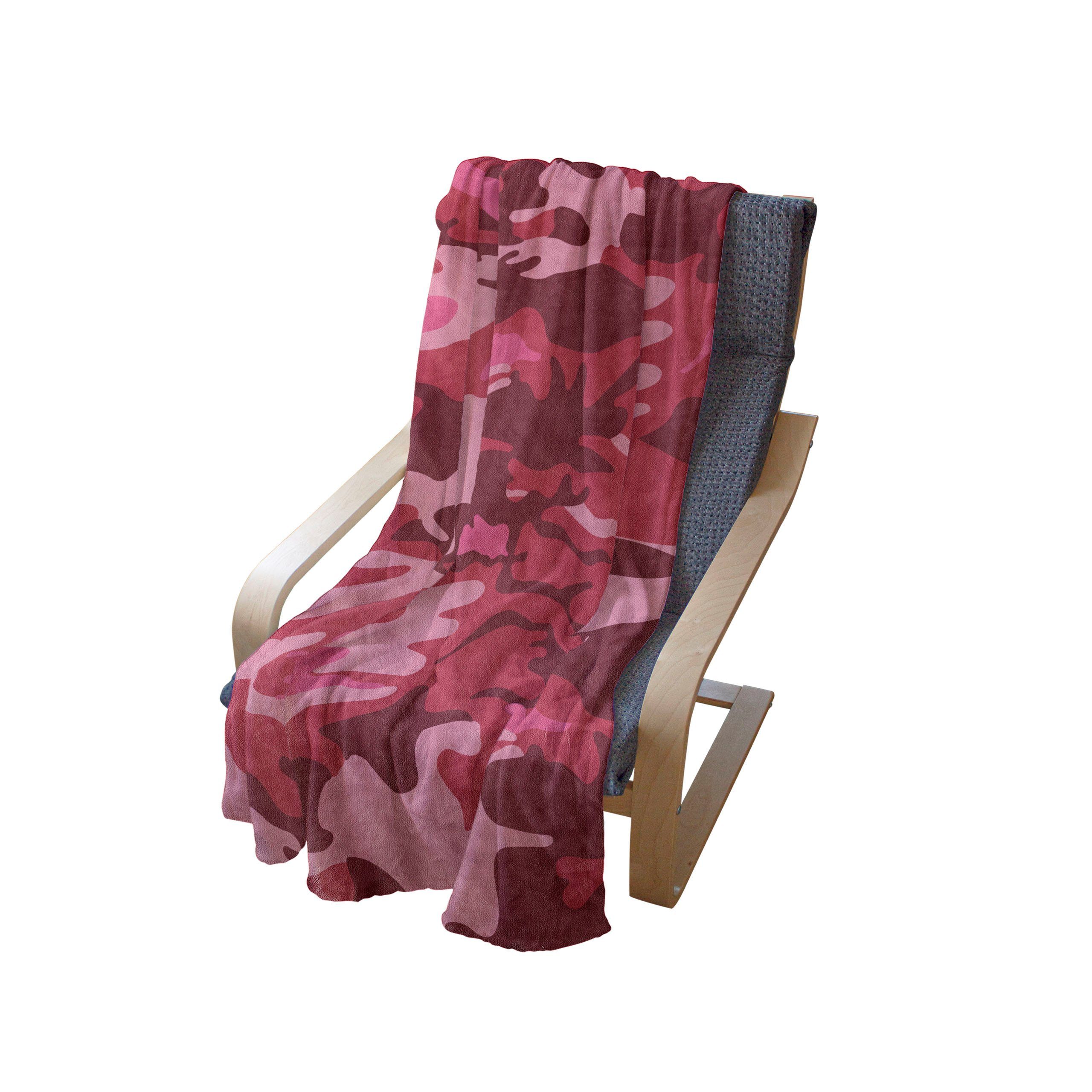 und Außenbereich, Plüsch Abakuhaus, Texture Innen- für Herbst-Thema Camo Gemütlicher Rosa den Wohndecke