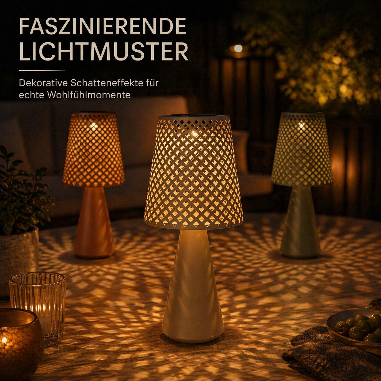 formano LED Laterne Solarleuchten Outdoor 3er Set Solar Tischlampe Garten Terrasse Balkon, LED fest integriert