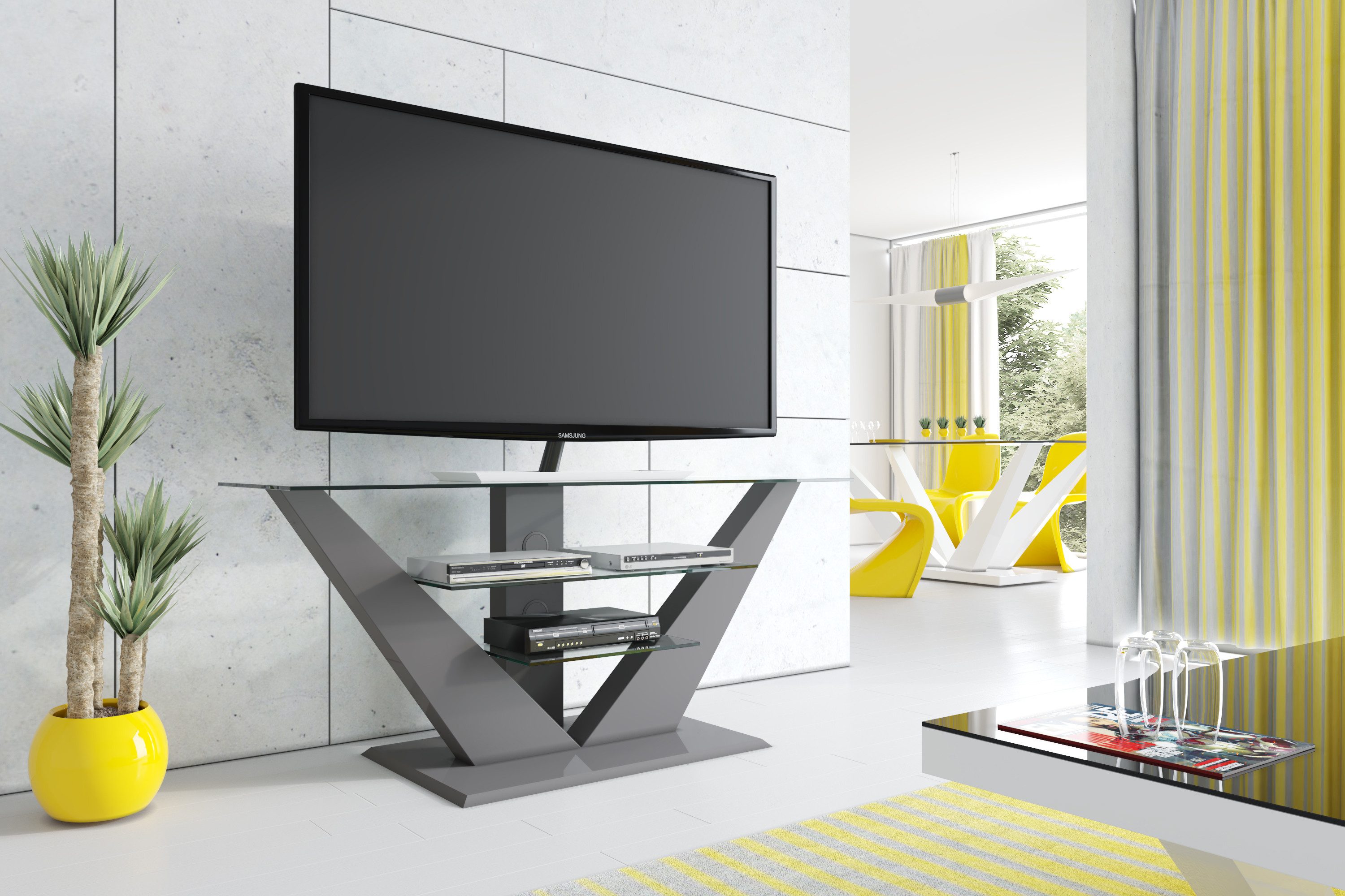 designimpex TV-Rack TV Schrank HL-111 Hochglanz TV Möbel TV Rack TV Ständer Fernsehtisch