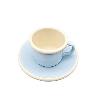 Linoows Tasse Emaille Espresso Gedeck, Mokkagedeck Hellblau, Emaille, kleines Gedeck Tasse und Untertasse Pastell Hellblau
