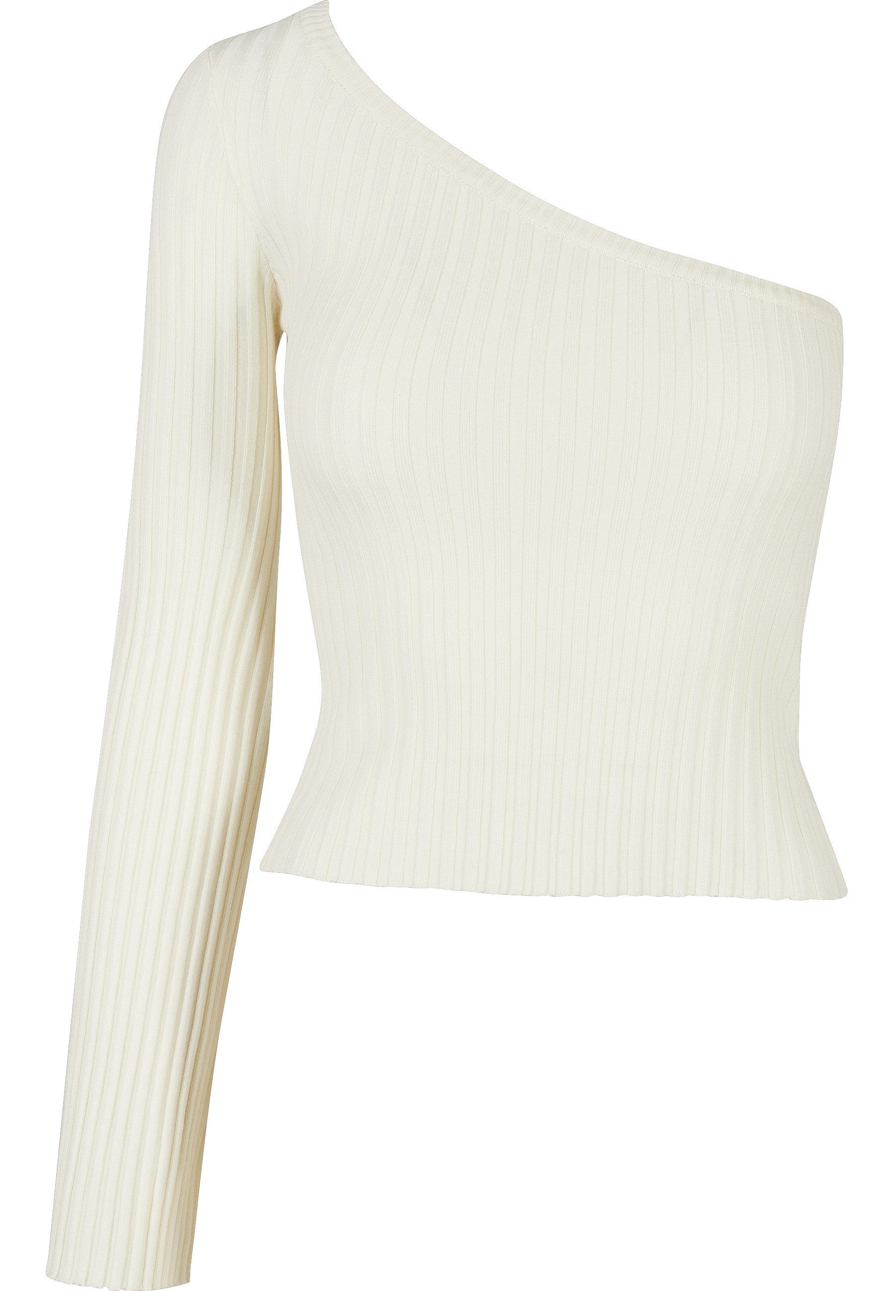 URBAN CLASSICS Rundhalspullover Urban Classics Damen Ladies Short Rib Knit One Sleeve Sweater (1-tlg)