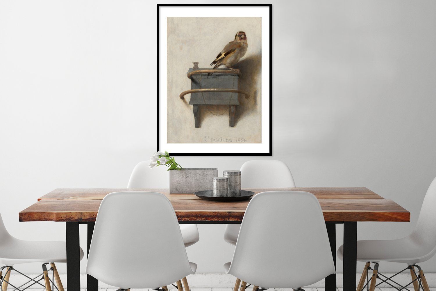 MuchoWow Poster Der Gerahmtes - (1 - Wandposter, Meister St), Fabritius, Stieglitz Bilder, Wanddeko, Schwarzem Bilderrahmen Alter Poster, Carel