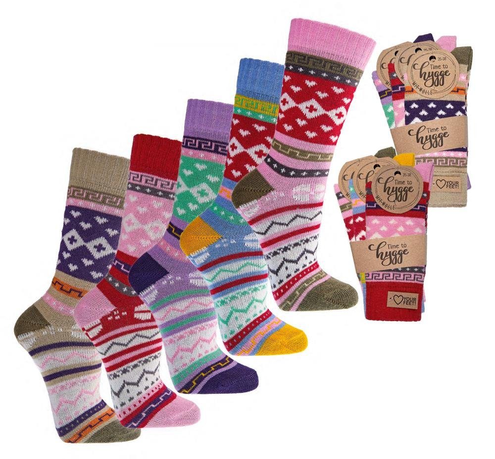 Wowerat Norwegersocken Bunte Norweger Socken mit schönem Muster Hygge mit Wolle (3 Paar)