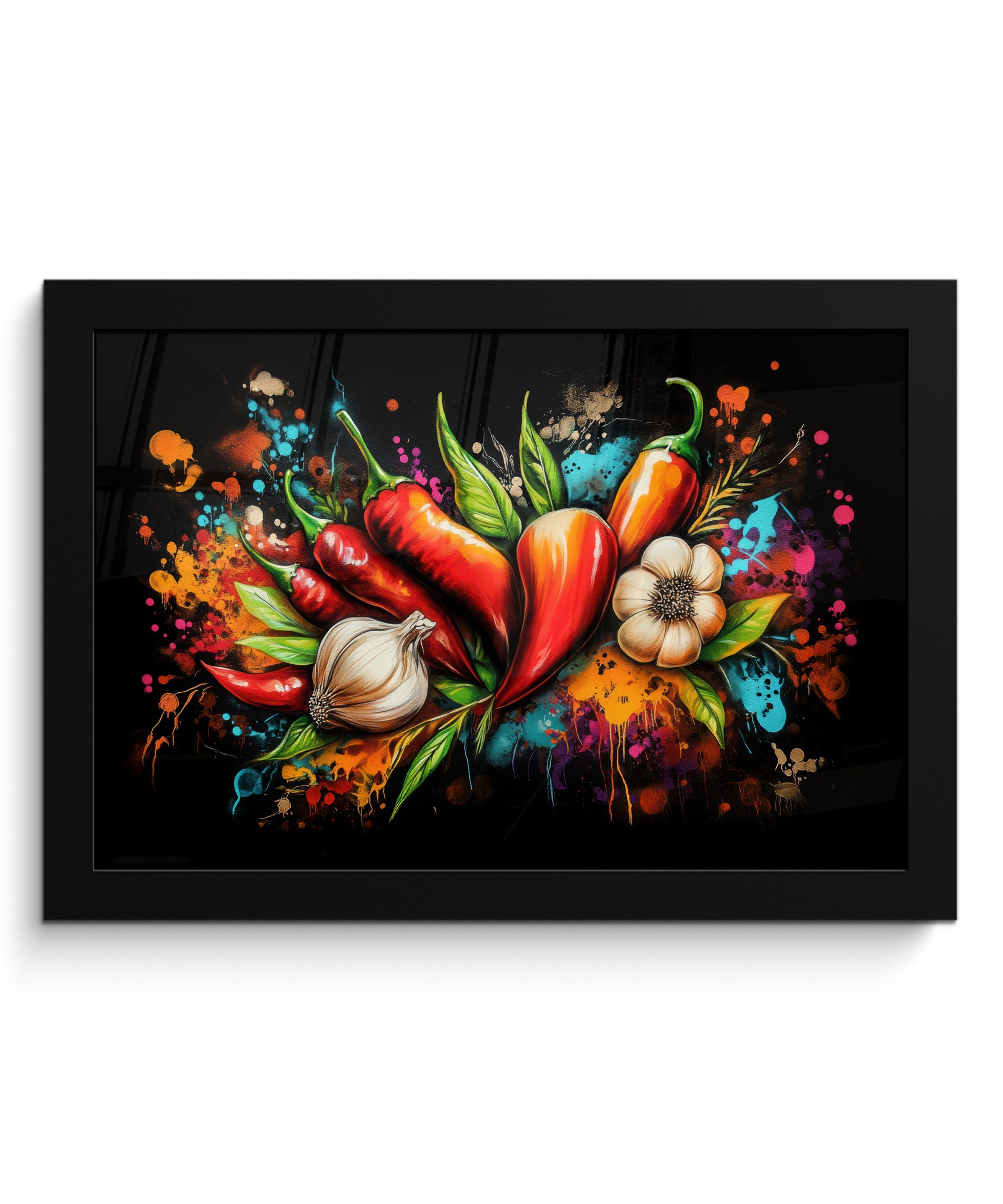 MuchoWow Poster Gemüse - Paprika - Knoblauch - Graffiti - Farbe - Bunt, (1 St), Wandbilder, Deko Wohnzimmer Schlafzimmer, 30x20 cm