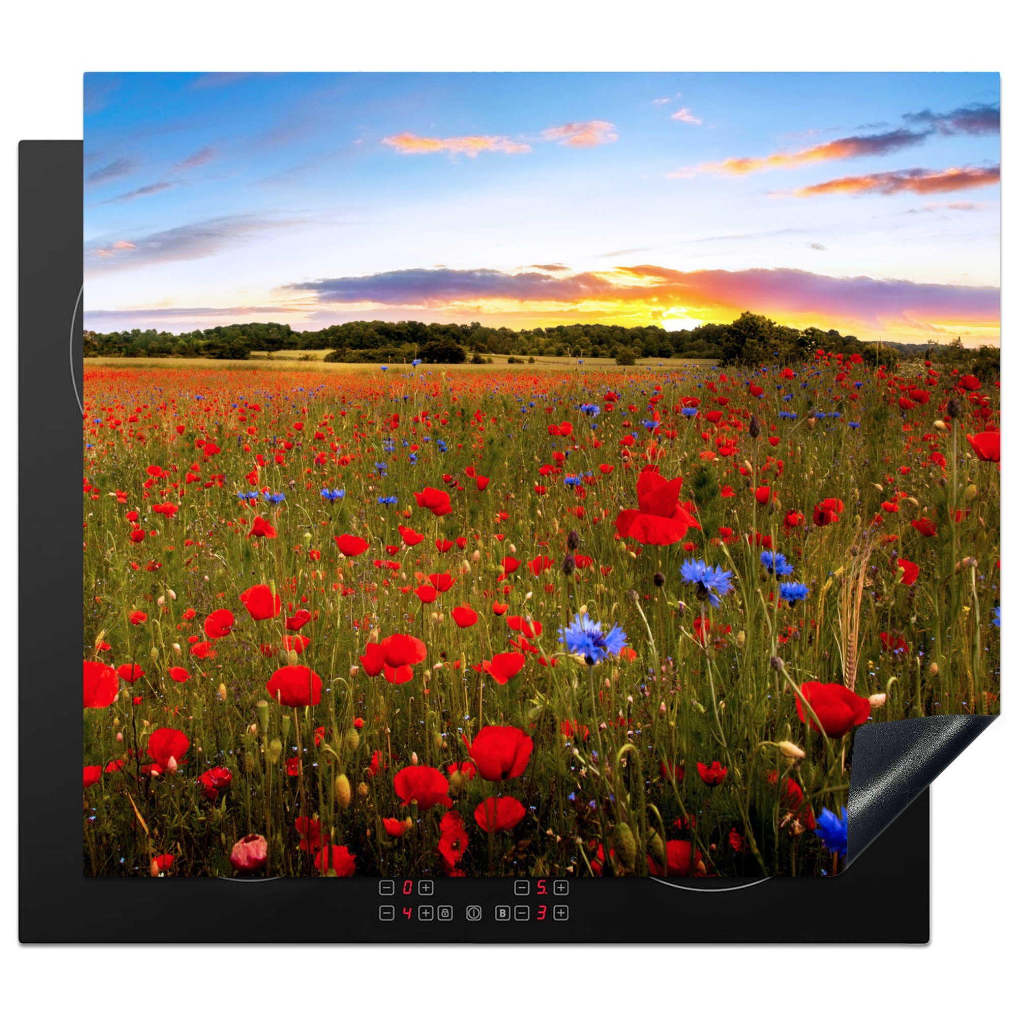 MuchoWow Herd-Abdeckplatte Blumen - Sonnenuntergang - Farben, Vinyl, (1 tlg), Ceranfeldabdeckung Küche, Herdabdeckplatte Einteilig, 60x52 cm