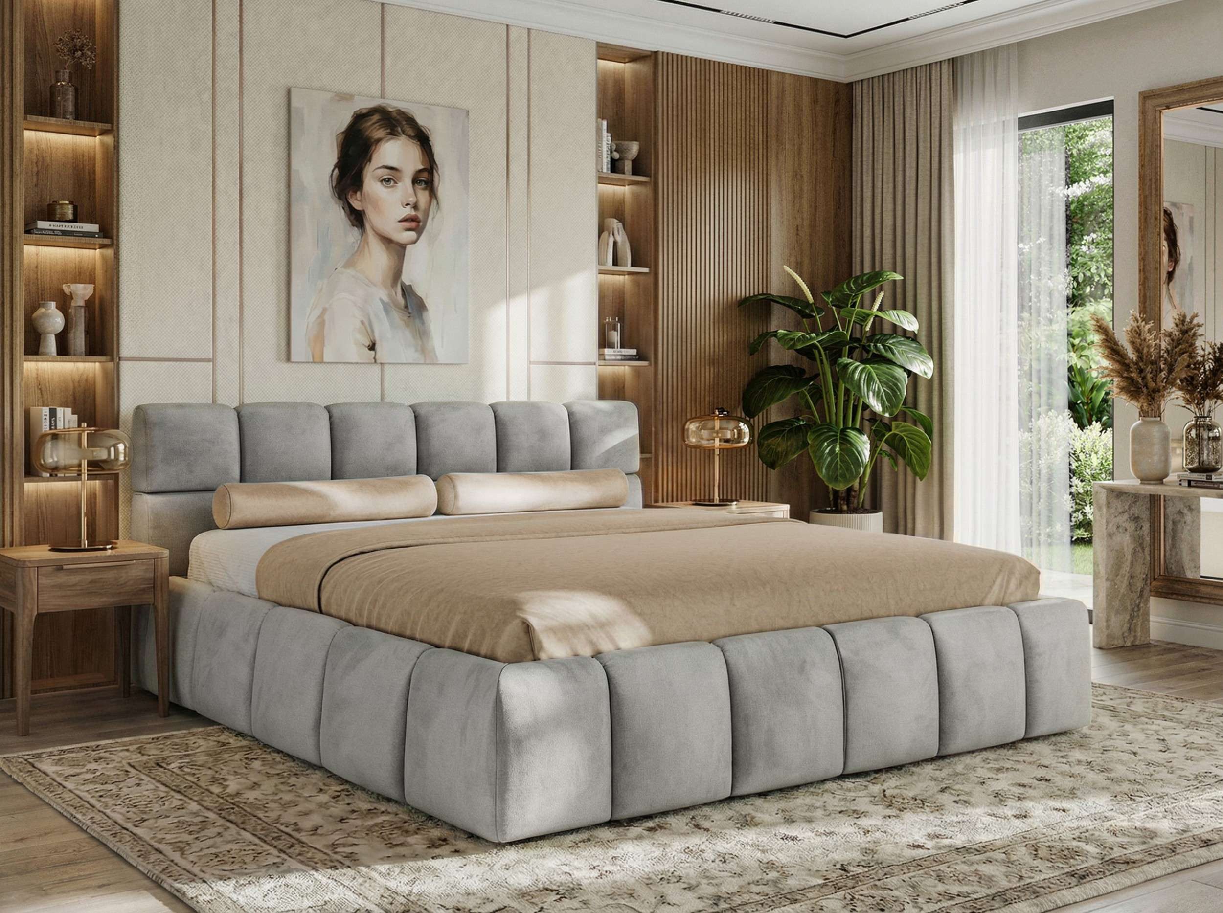 MKS MÖBEL Polsterbett NIRA Classic (Designerbett mit Bettkasten, skulpturale Polster), Lattenrost integriert, 140–200x200 cm