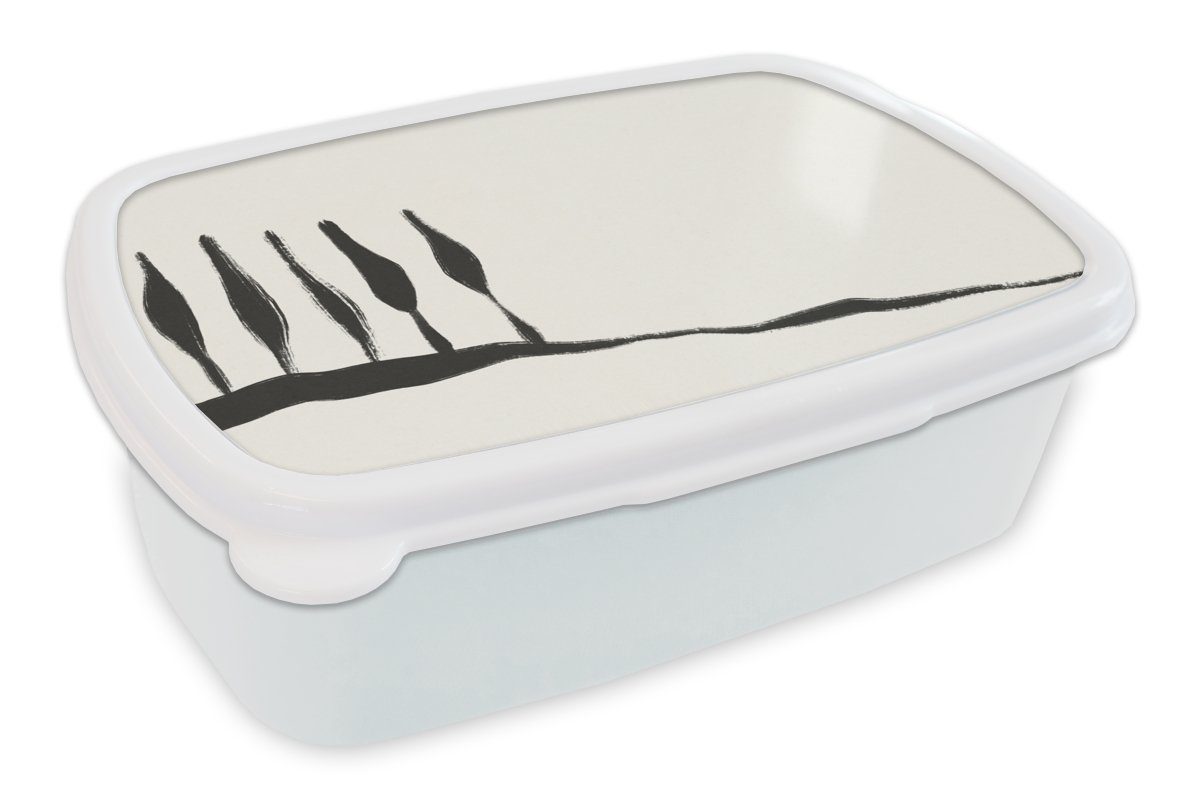 MuchoWow Lunchbox Landschaft - Abstrakt - Schwarz und weiß, Kunststoff, (2-tlg), Brotbox für Kinder und Erwachsene, Brotdose, für Jungs und Mädchen