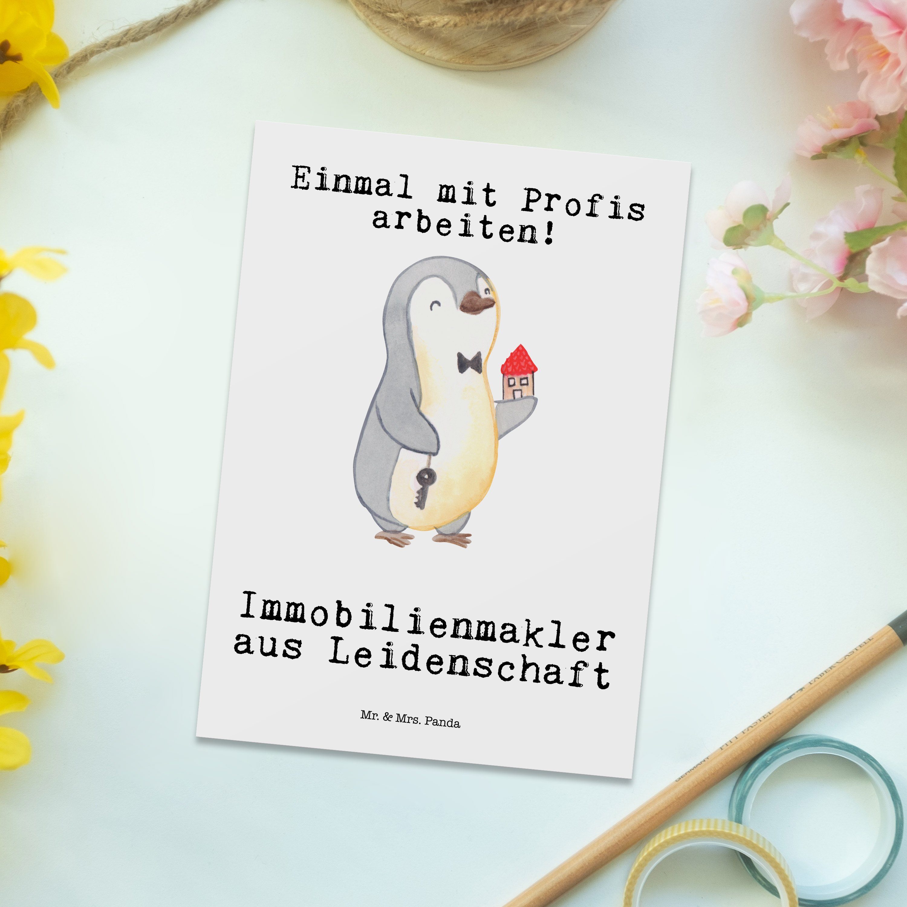 neue Postkarte - Geschenk, Ge Mrs. Wohnung, Mr. & Weiß aus - Panda Immobilienmakler Leidenschaft