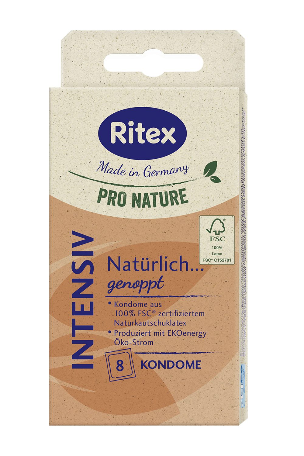 Ritex Kondome Pro Nature Intensiv - 8 Stück, mit genoppter und gerippter Oberfläche - Made in Germany