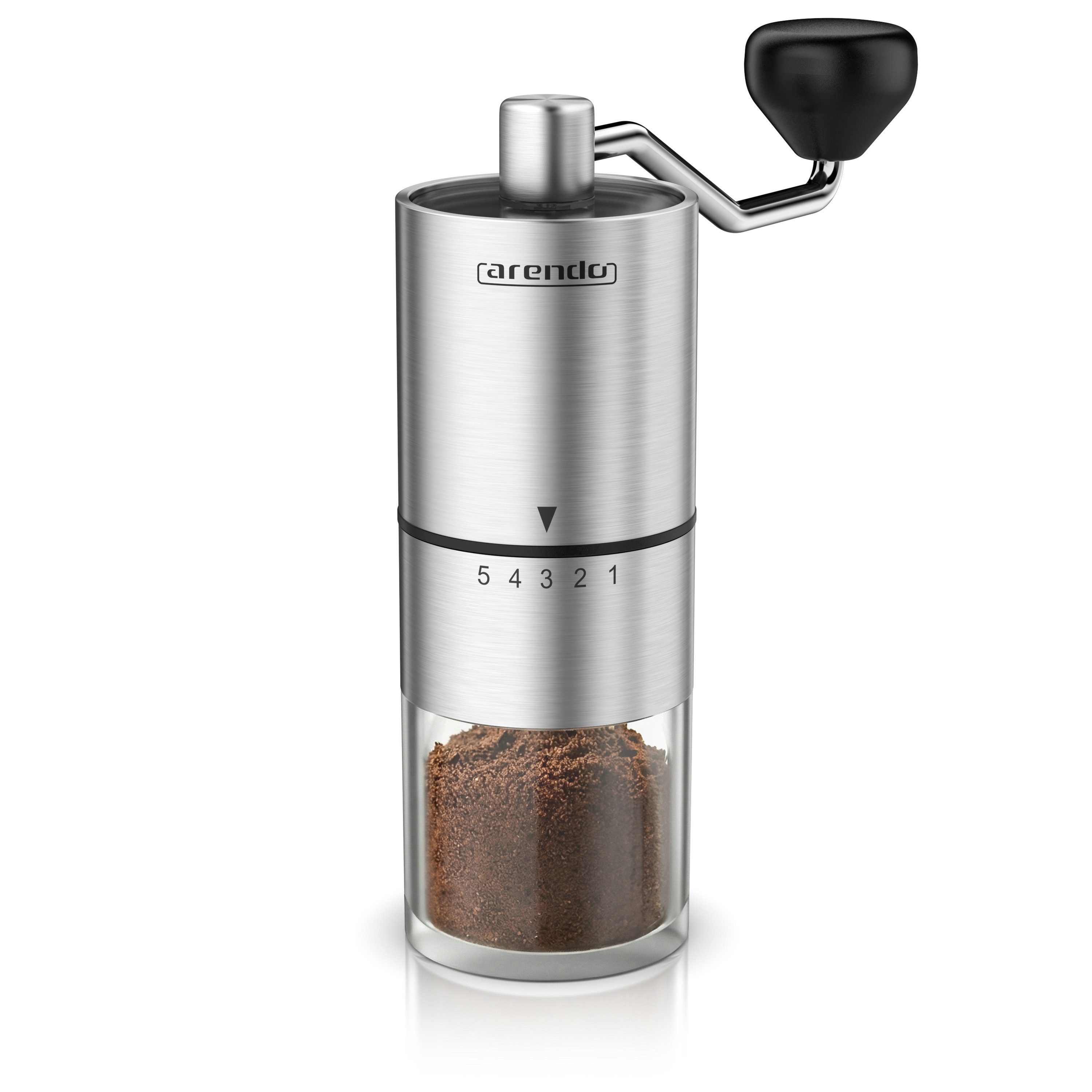 Arendo Kaffeemühle Manuelle Handmühle mit Keramik Kegelmahlwerk, 25g Bohnenbehälter, Kegelmahlwerk, 25 g Bohnenbehälter, Edelstahl, 5 Mahlgradstufen, kompakt, für Zuhause & unterwegs, Camping