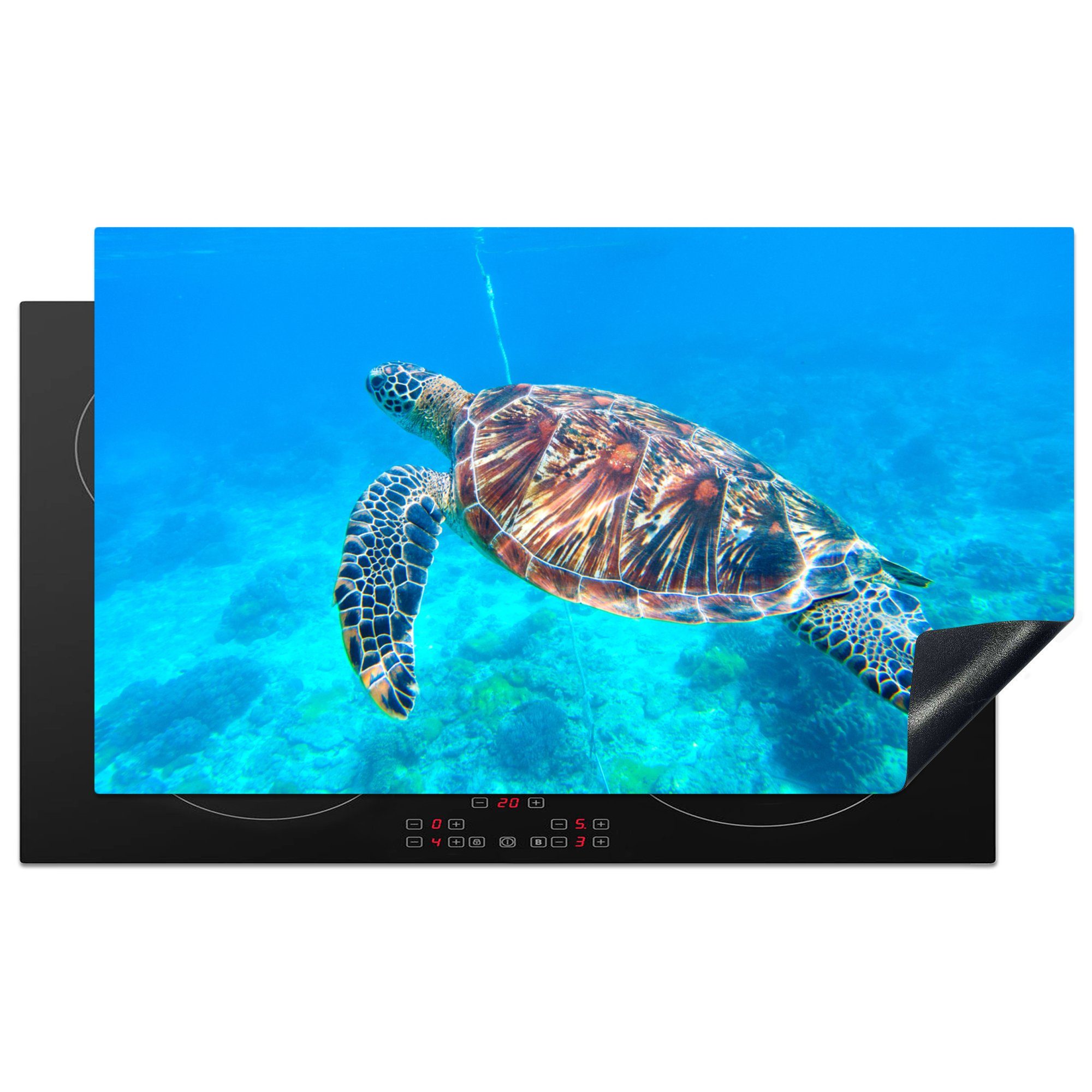 MuchoWow Herd-Abdeckplatte Schildkröte - Meer - Blau, Vinyl, (1 tlg), Herdabdeckplatten für Ceranfeld, Induktionsschutz, 90x52 cm