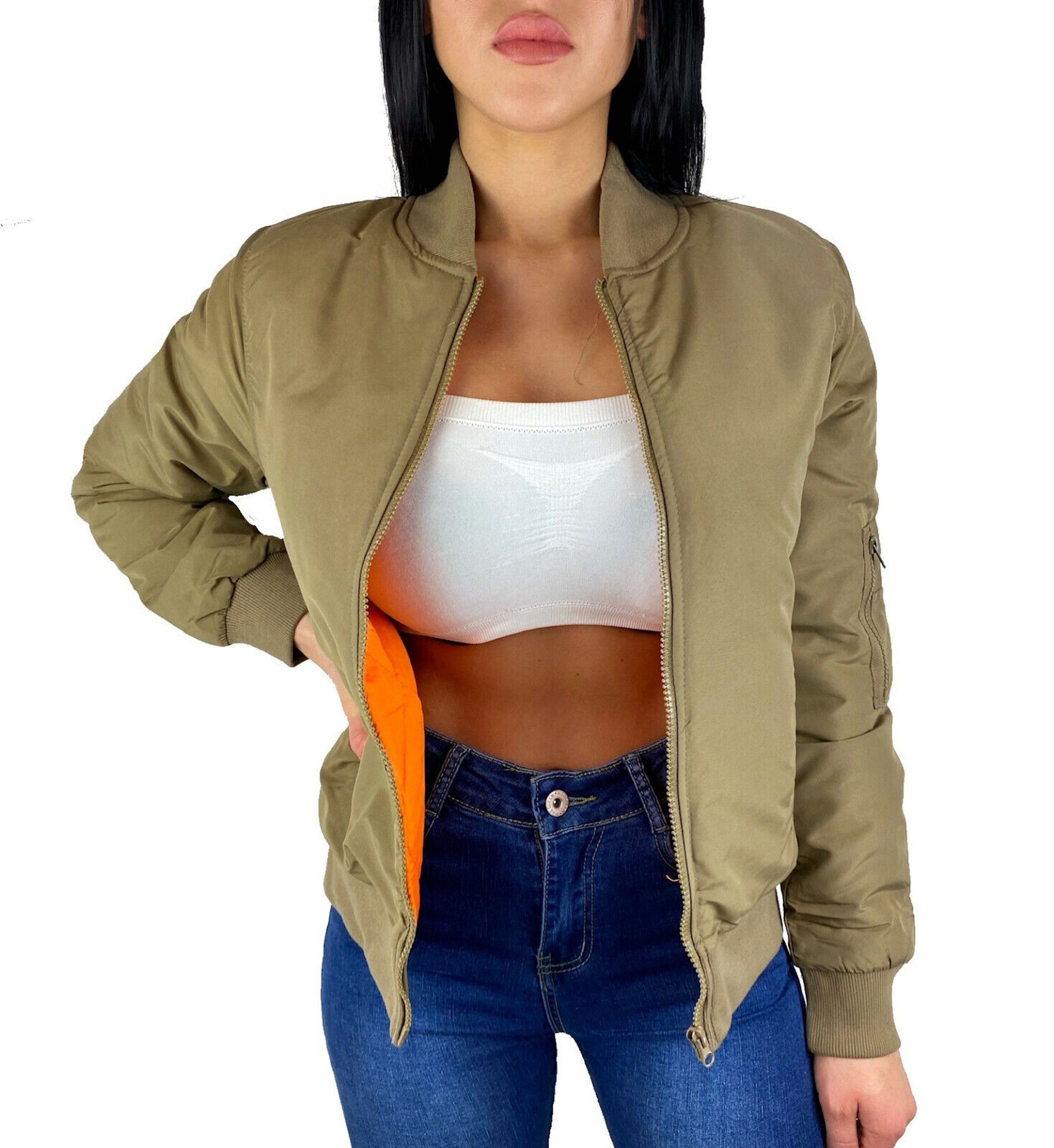 Worldclassca Bomberjacke Worldclassca DAMEN BOMBER JACKE BOMBERJACKE RETRO PILOTEN BIKER ÜBERGANGS BLOUSON FLIEGERJACKE KURZ MIT REIßVERSCHLUSS ZIP VIELE FARBEN S-L