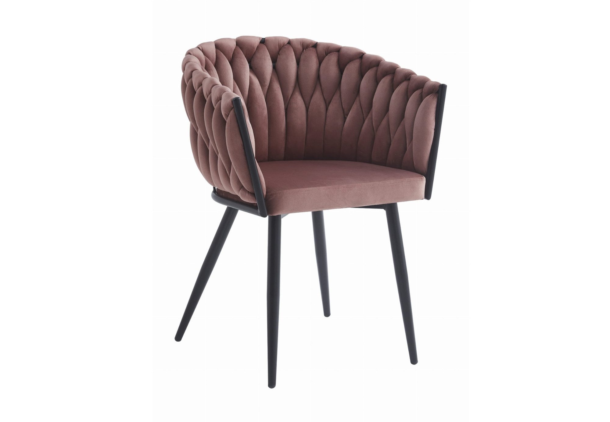 Home Collective Polsterstuhl mit gestepptem Design, Gepolstert ergonomisch 79 cm Höhe (Schreibtischstuhl geeignet für Wohnzimmer, Büro, Schlafzimmer, Esszimmer, 61 cm Breite), dunkelrosa Samtsitz mit schwarzen Metallbeinen 110 kg belastbar