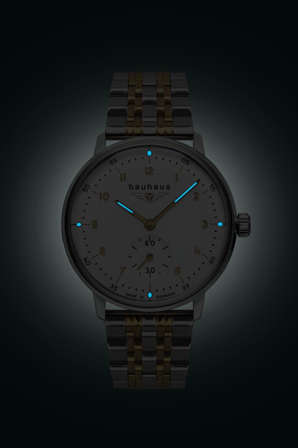 bauhaus Quarzuhr 2037M-1, Armbanduhr, Damenuhr, Leuchtzeiger, Edelstahlarmband, Made in Germany
