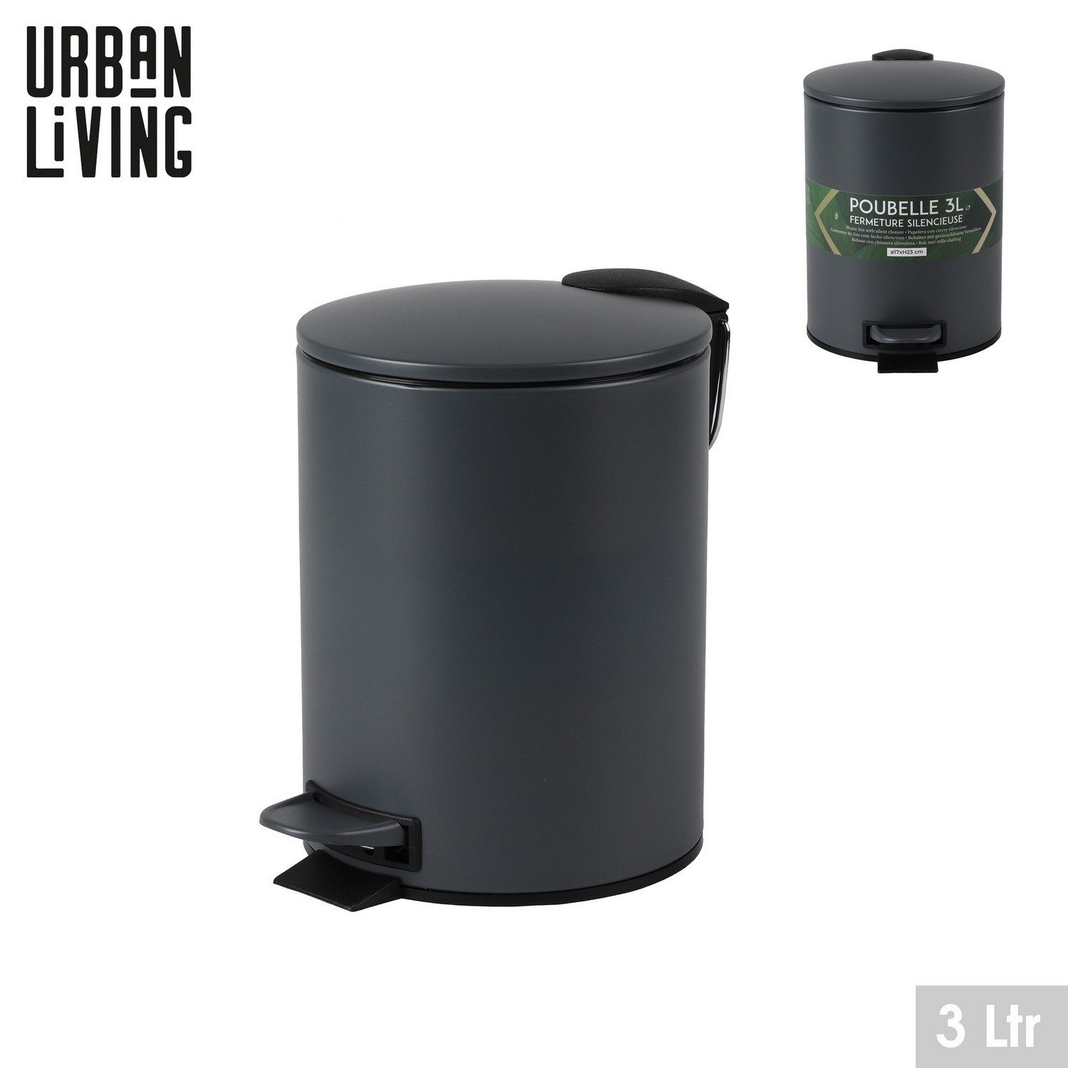 Urban Living Kosmetikeimer 3 Liter Tretmülleimer Abfalleimer Mülleimer Tretpedal Absenkautomatik, Hygienische Pedalbedienung, herausnehmbarer Eimer mit Henkel – Bild 2 von 4
