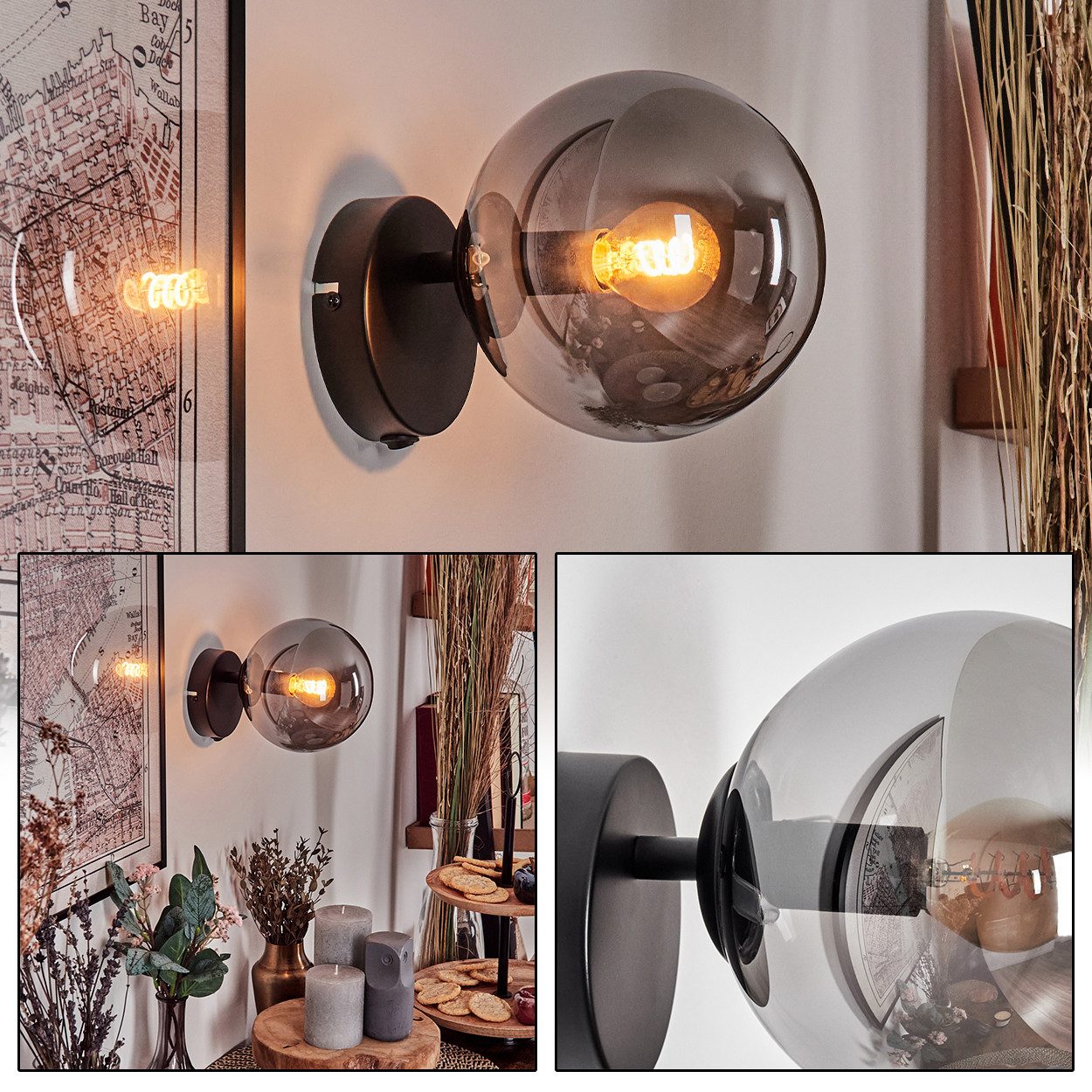 hofstein Wandleuchte Wandlampe aus Metall/Glas in günstig online kaufen